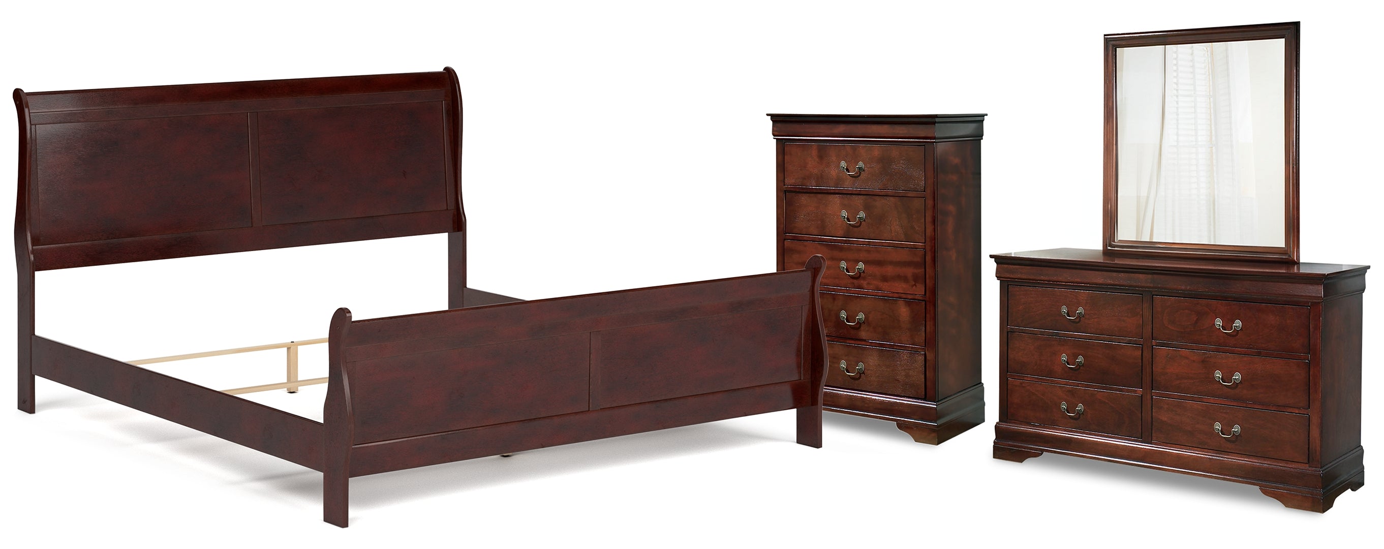 Alisdair King Sleigh Bed with Mirrored Dresser and Chest