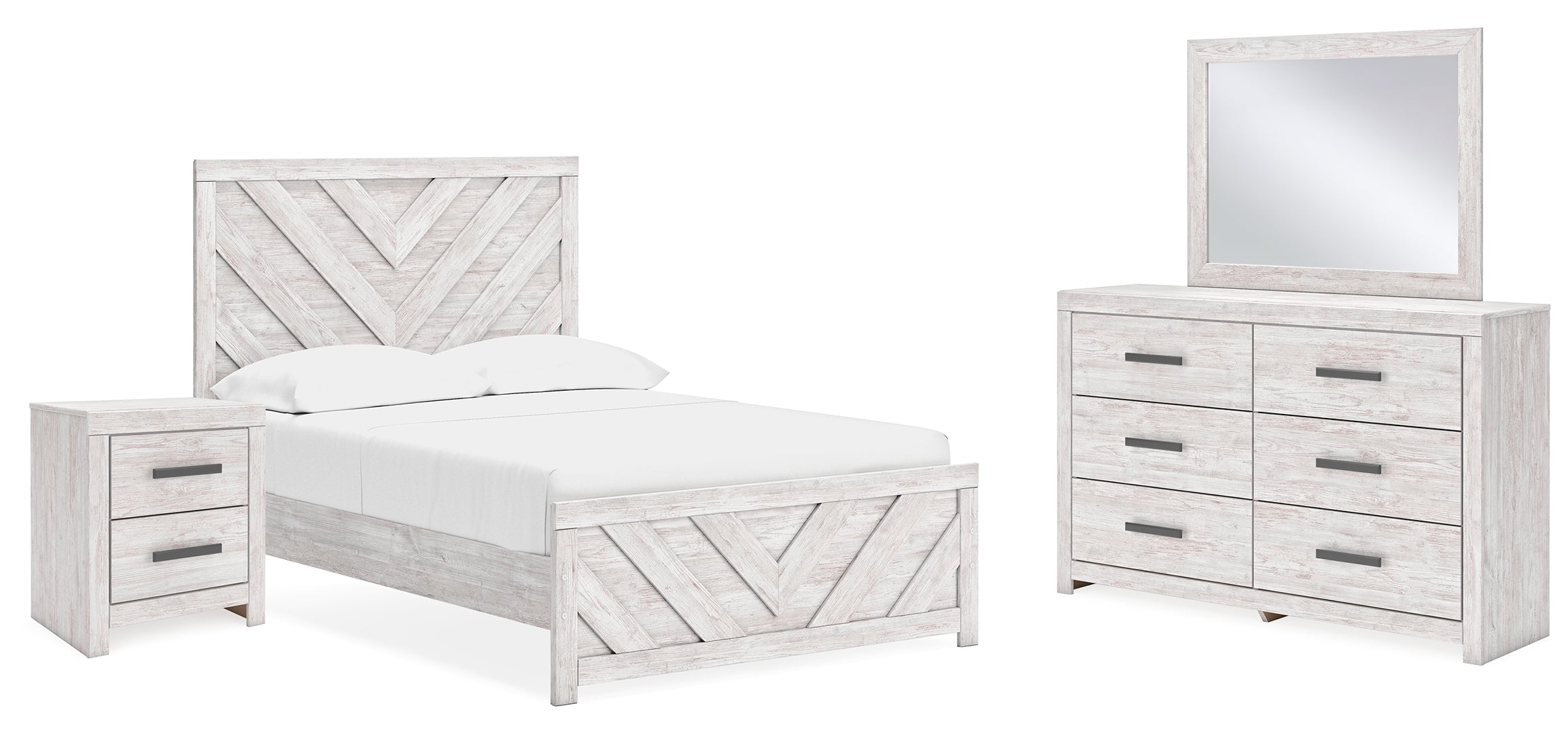 Cayboni Full Panel Bed with Mirrored Dresser and Nightstand