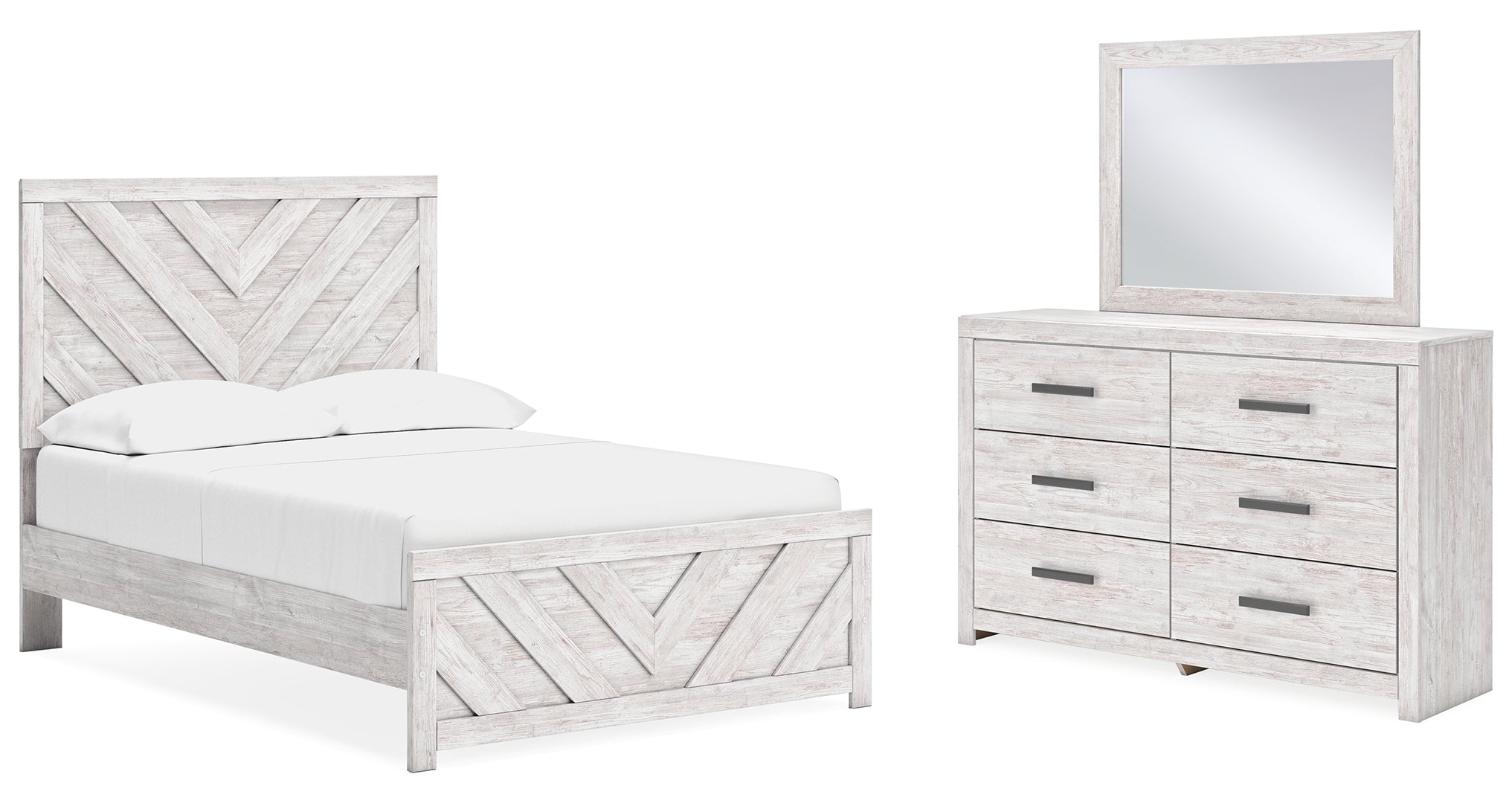 Cayboni Full Panel Bed with Mirrored Dresser