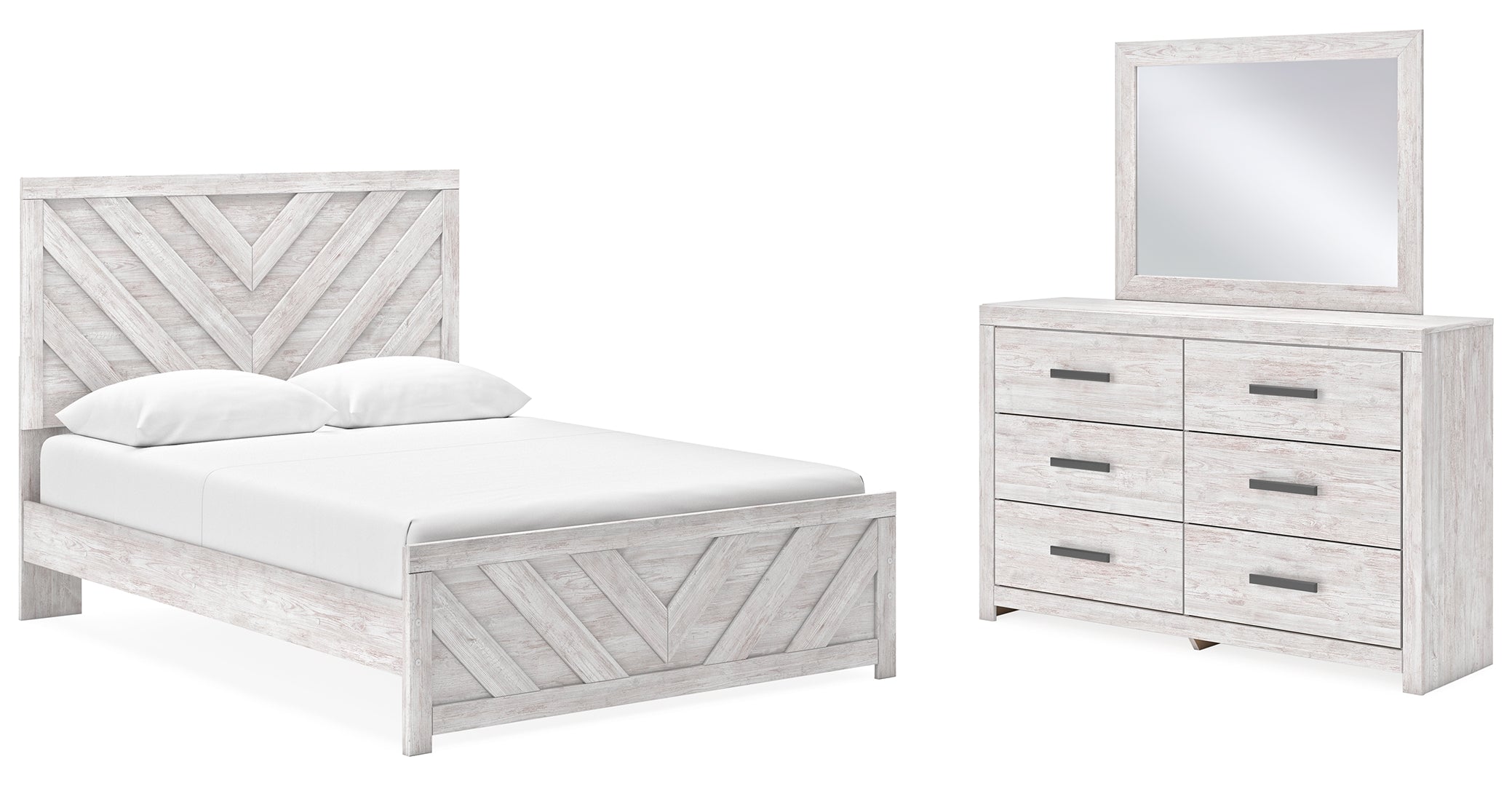 Cayboni Queen Panel Bed with Mirrored Dresser