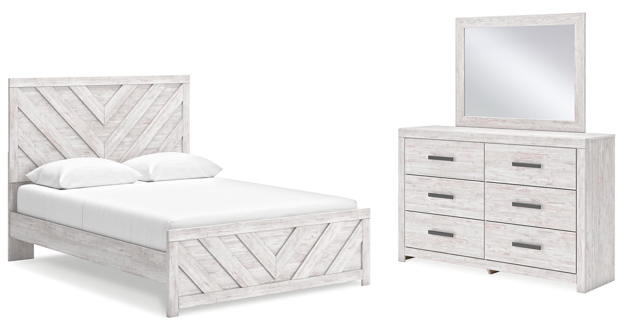 Cayboni King Panel Bed with Mirrored Dresser