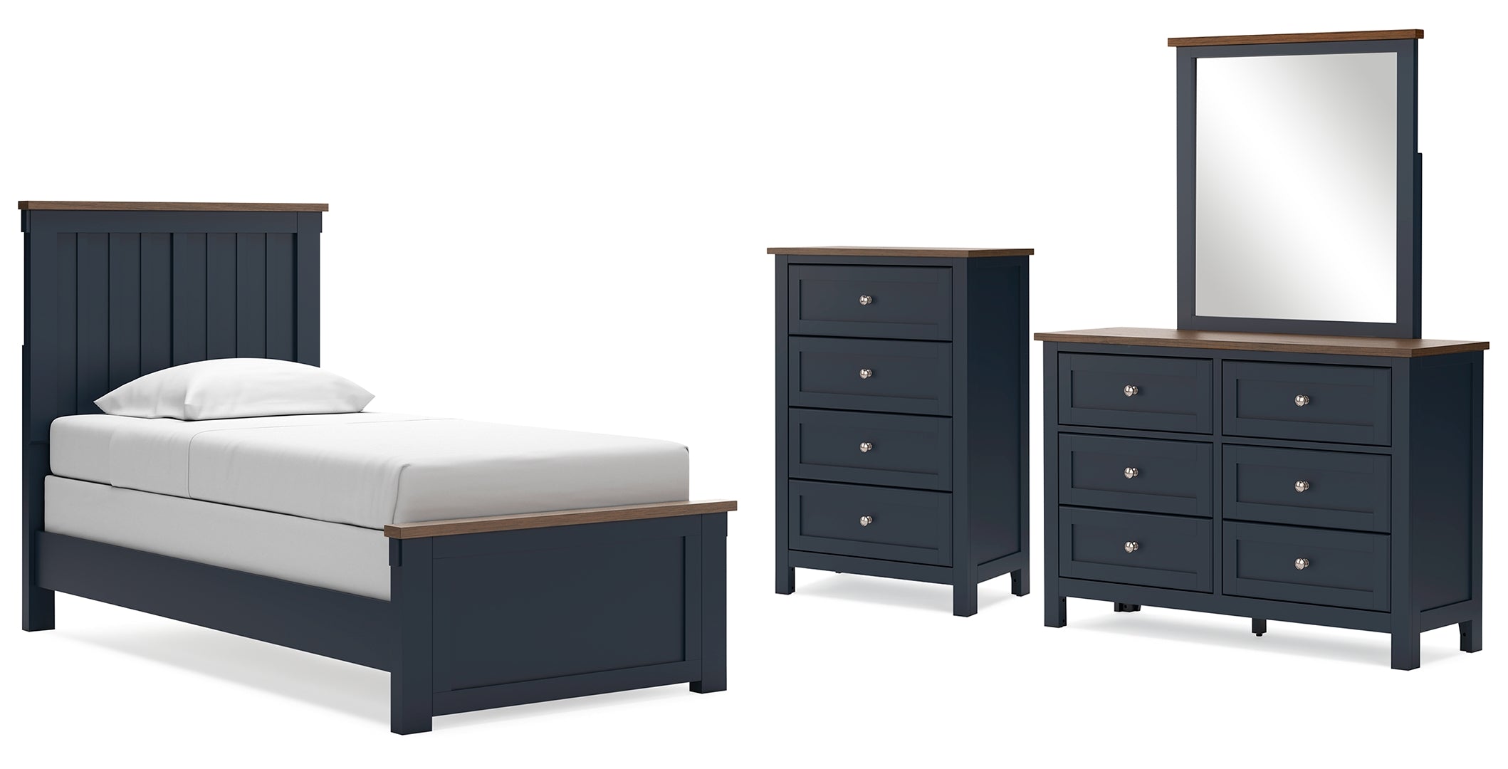 Landocken Twin Panel Bed with Storage with Mirrored Dresser and Chest