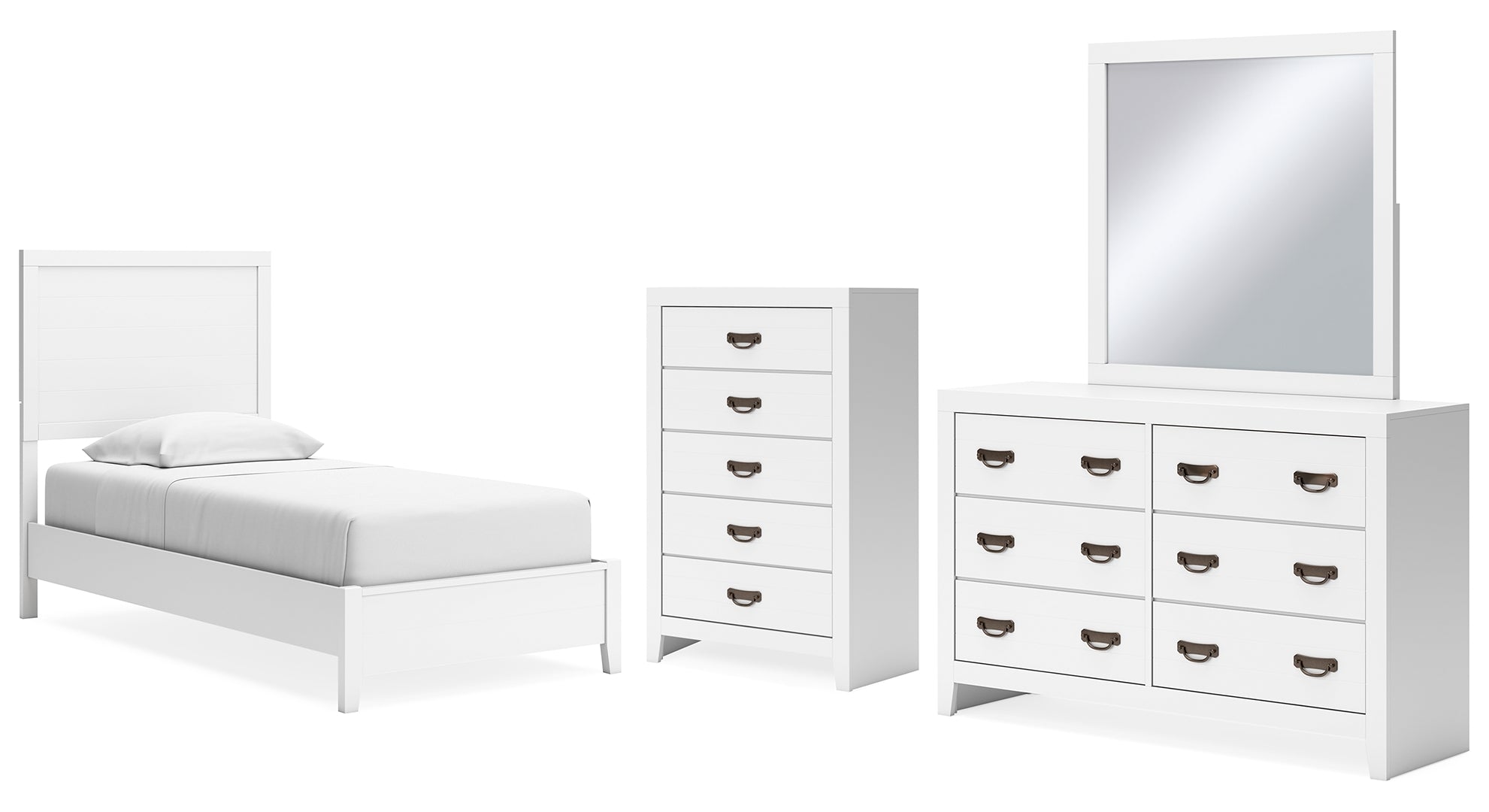 Binterglen Twin Panel Bed with Mirrored Dresser and Chest