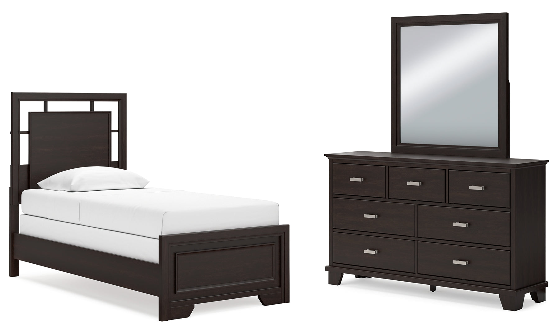 Covetown Twin Panel Bed with Mirrored Dresser