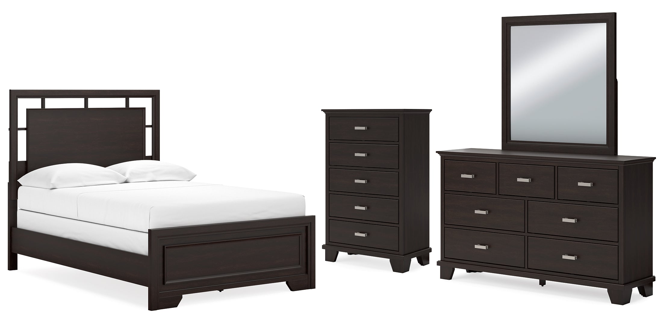 Covetown Full Panel Bed with Mirrored Dresser and Chest