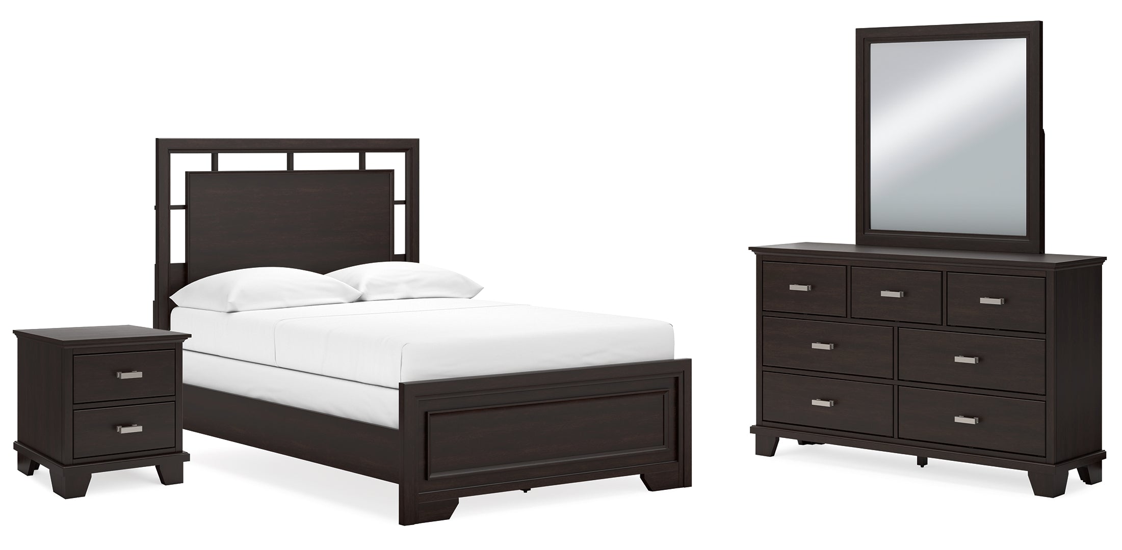 Covetown Full Panel Bed with Mirrored Dresser and Nightstand