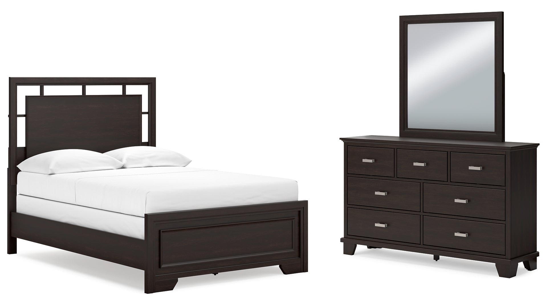 Covetown Full Panel Bed with Mirrored Dresser