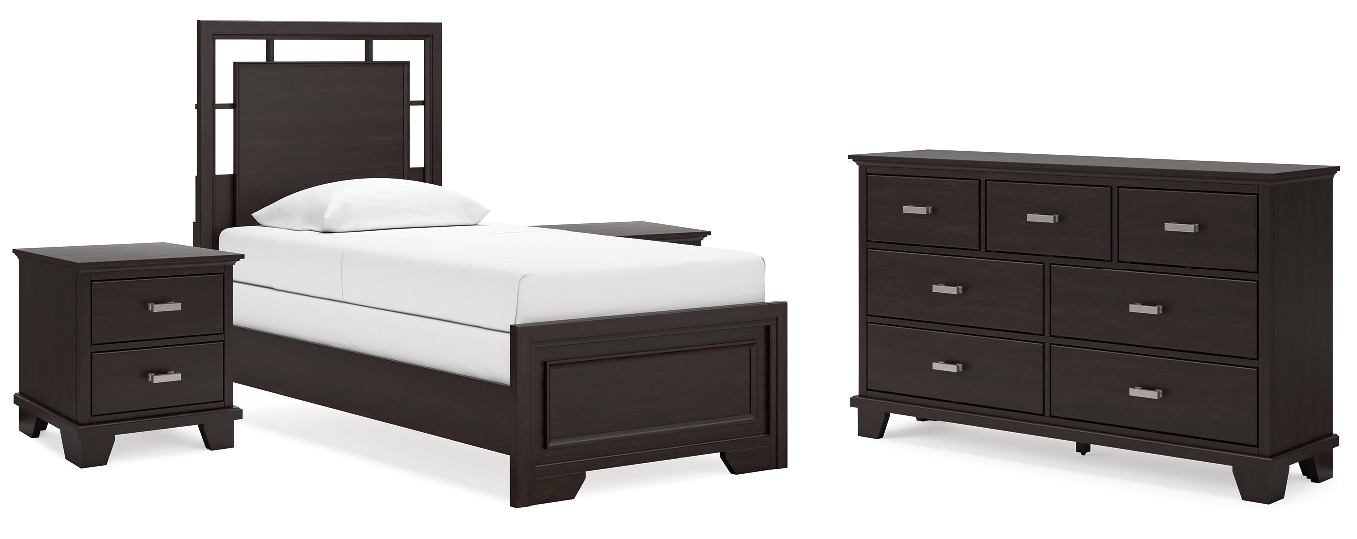 Covetown Twin Panel Bed with Dresser and 2 Nightstands