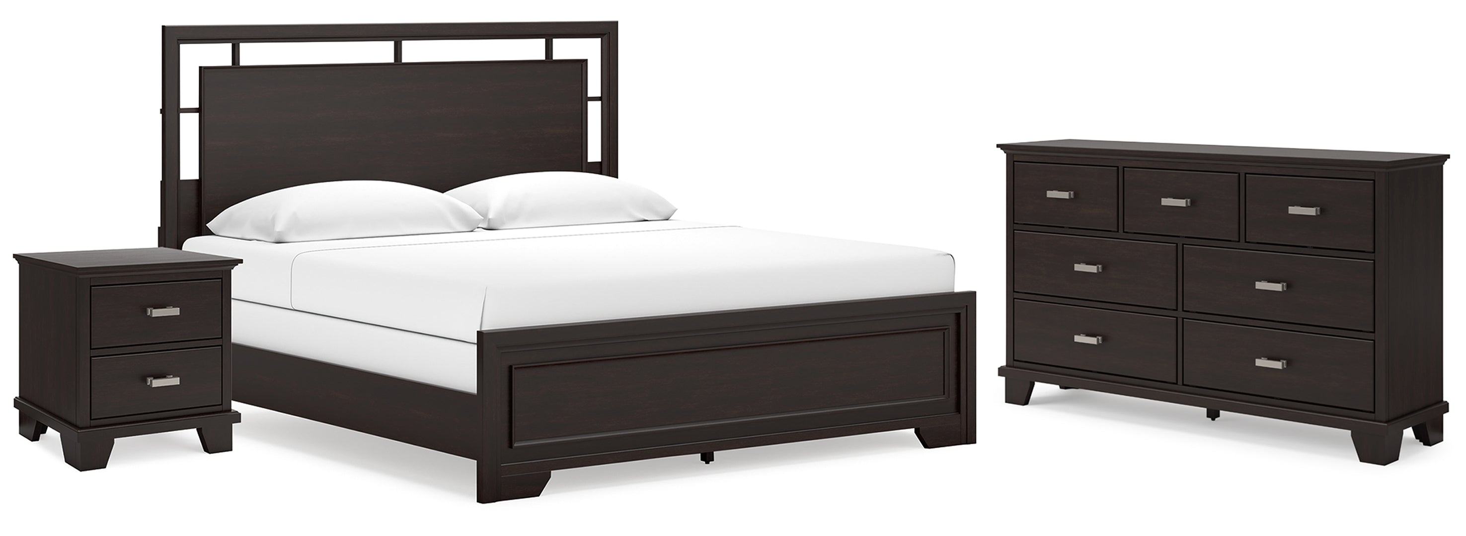 Covetown California King Panel Bed with Dresser and Nightstand