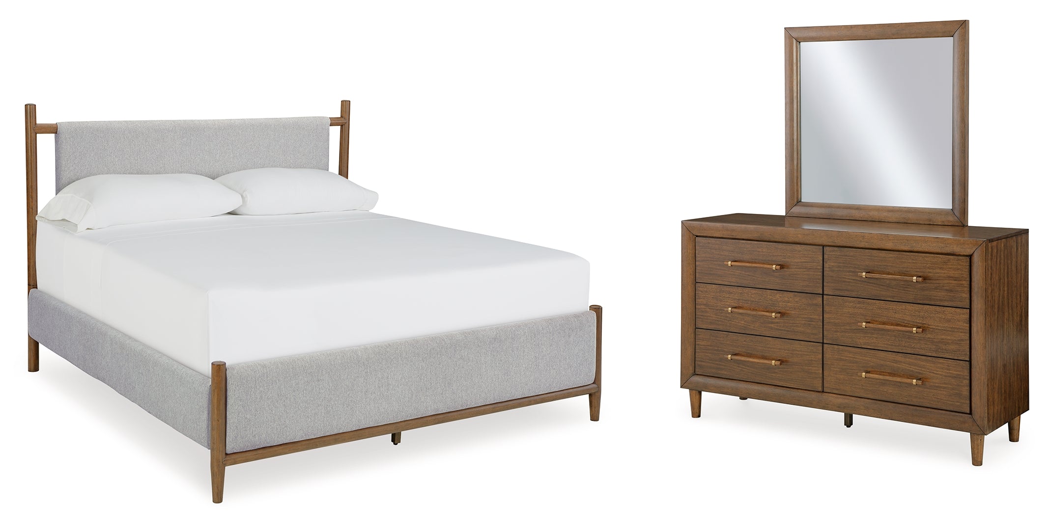 Lyncott King Upholstered Bed with Mirrored Dresser