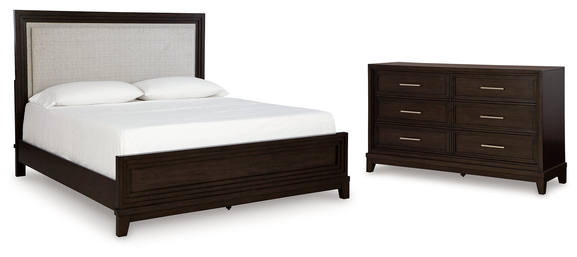 Neymorton Queen Upholstered Panel Bed with Dresser