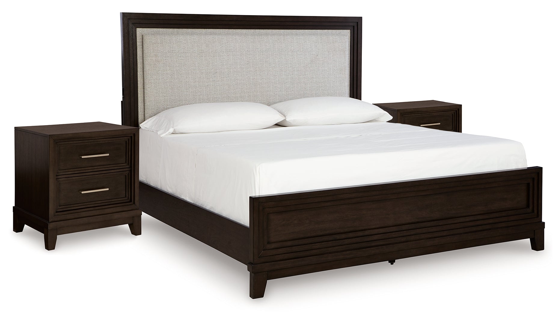 Neymorton Queen Upholstered Panel Bed with 2 Nightstands