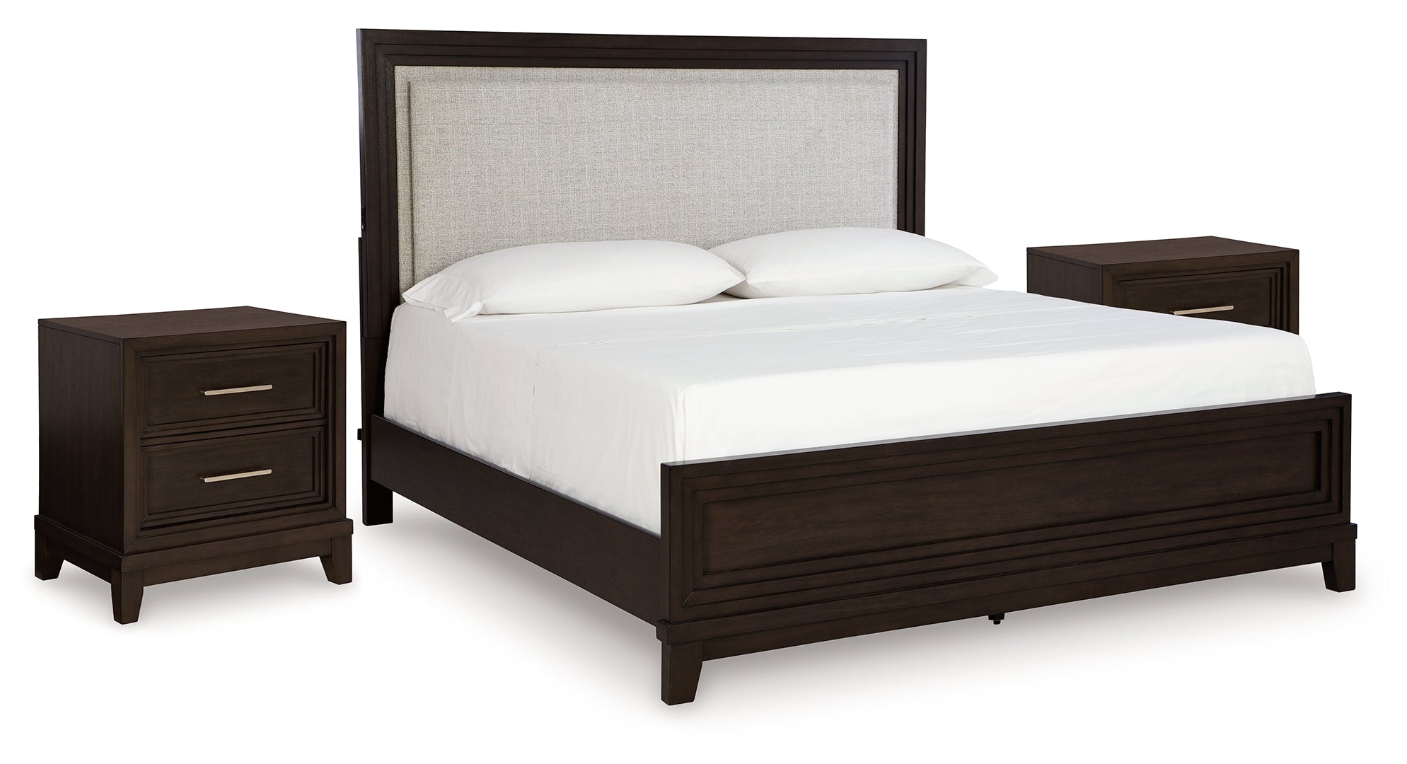 Neymorton King/California King Upholstered Panel Headboard with 2 Nightstands