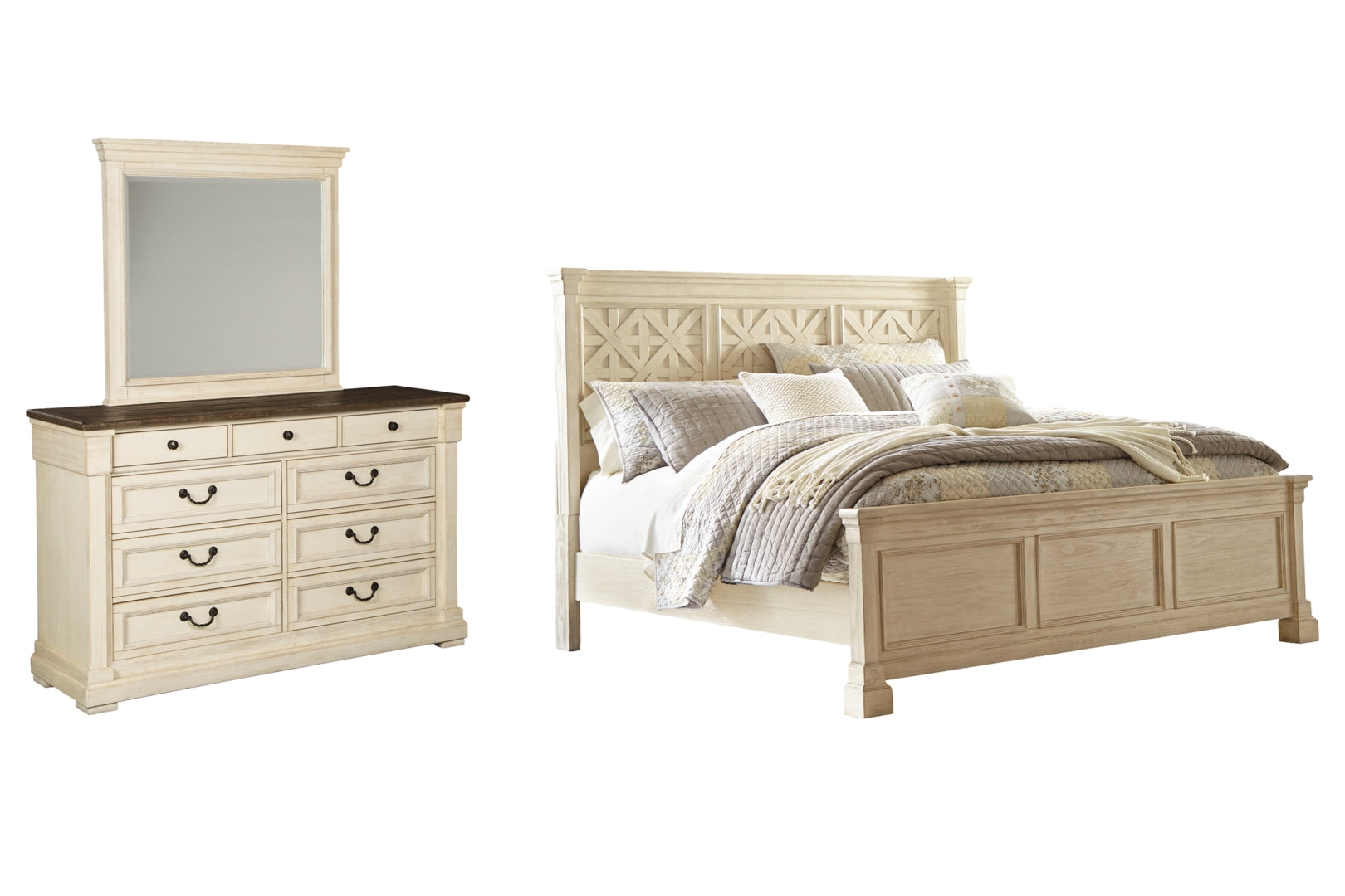 Bolanburg King Panel Bed with Mirrored Dresser I