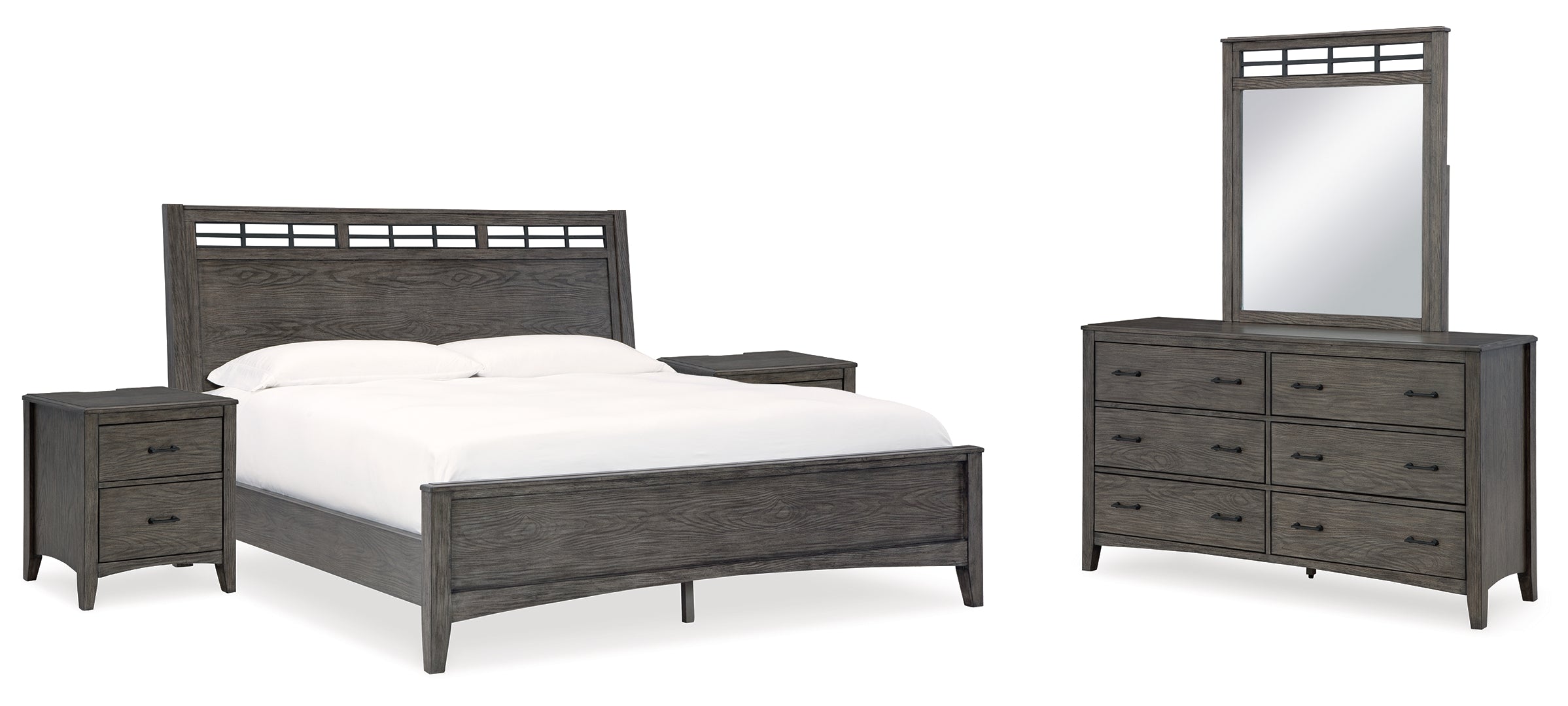 Montillan Queen Panel Bed with Mirrored Dresser and 2 Nightstands