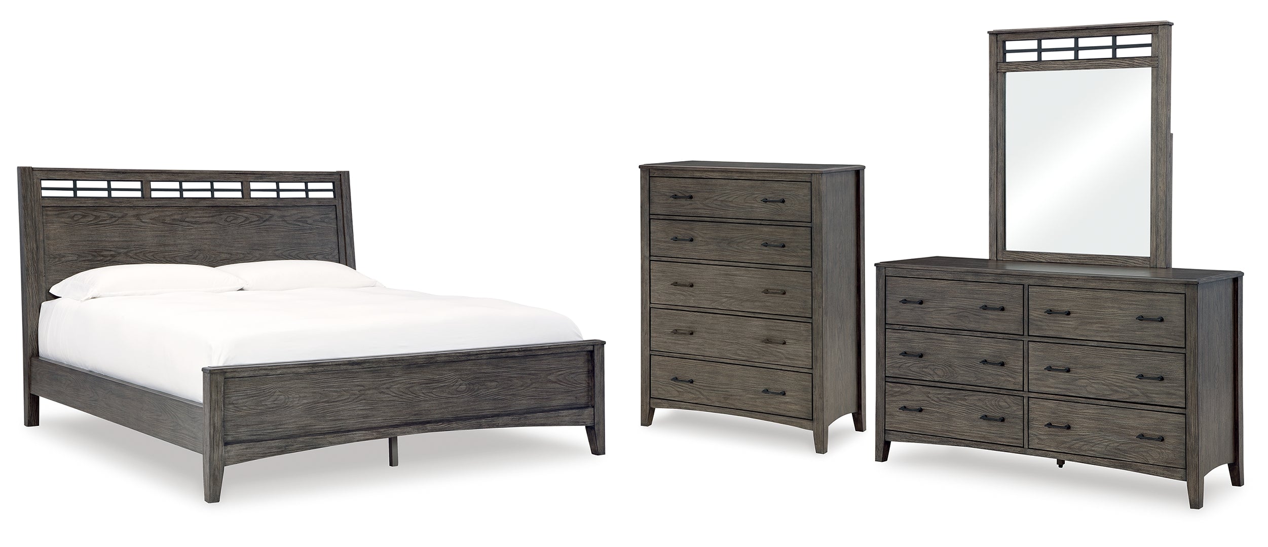 Montillan California King Panel Bed with Mirrored Dresser and Chest