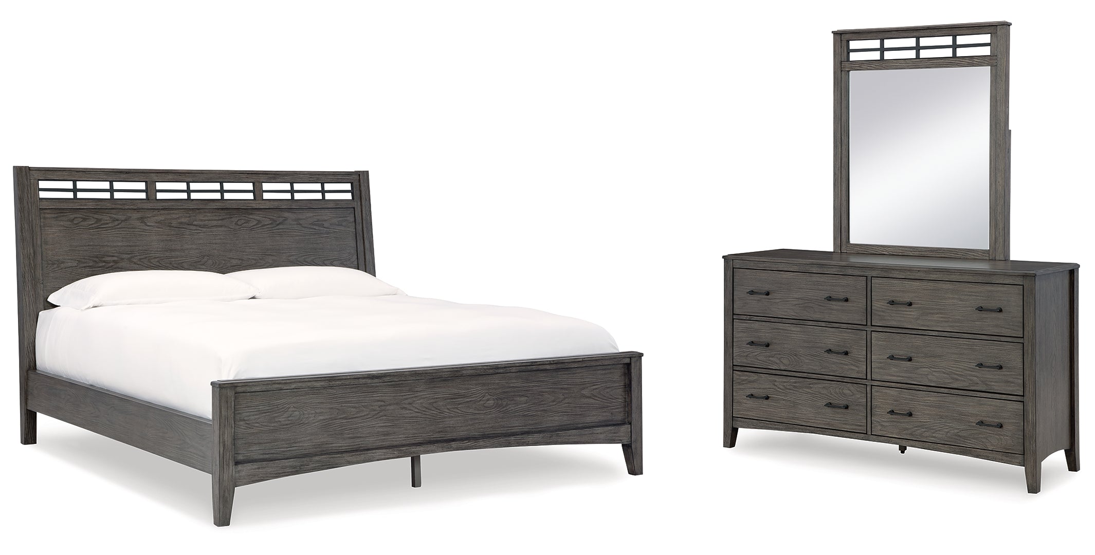 Montillan California King Panel Bed with Mirrored Dresser