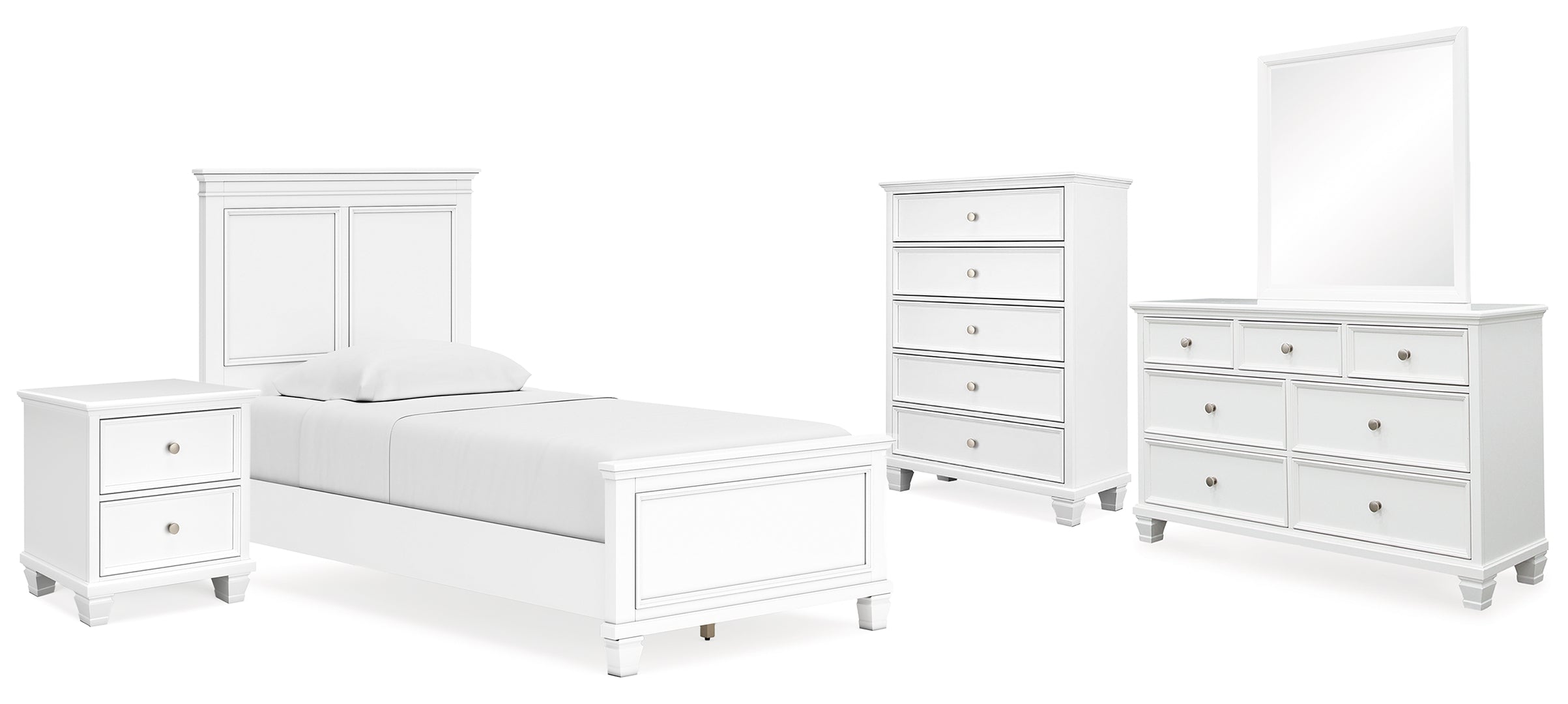 Fortman Twin Panel Bed with Mirrored Dresser, Chest and Nightstand