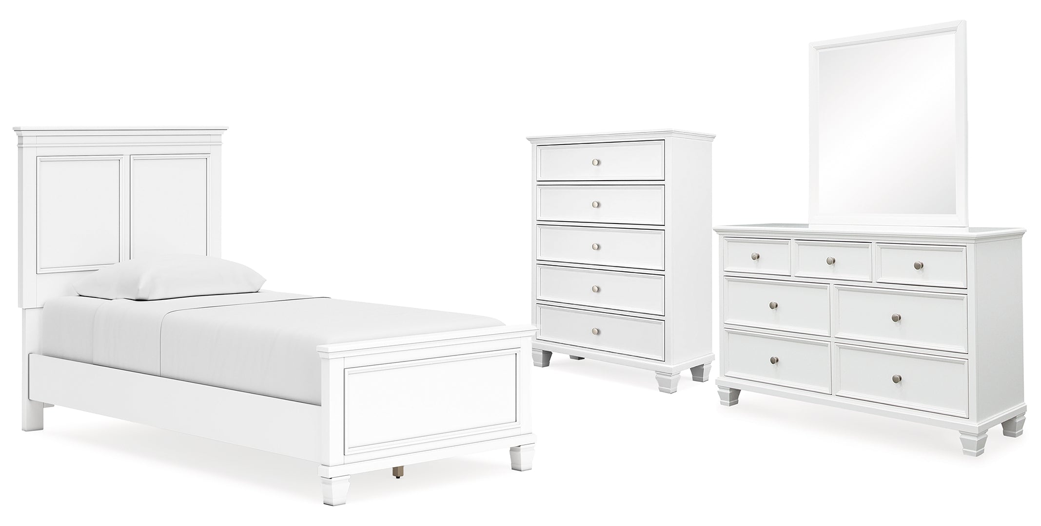 Fortman Twin Panel Bed with Mirrored Dresser and Chest