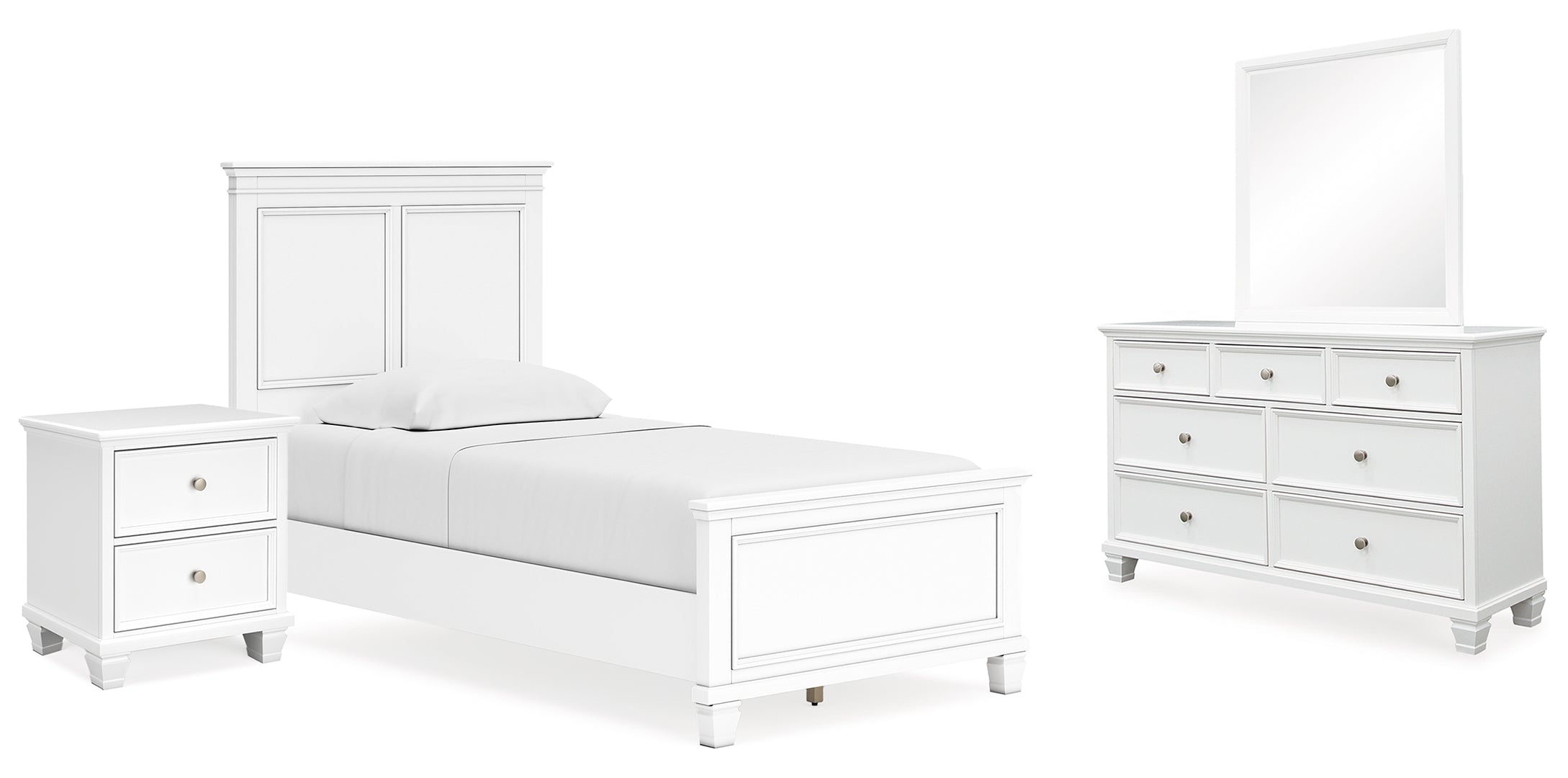 Fortman Twin Panel Bed with Mirrored Dresser and Nightstand