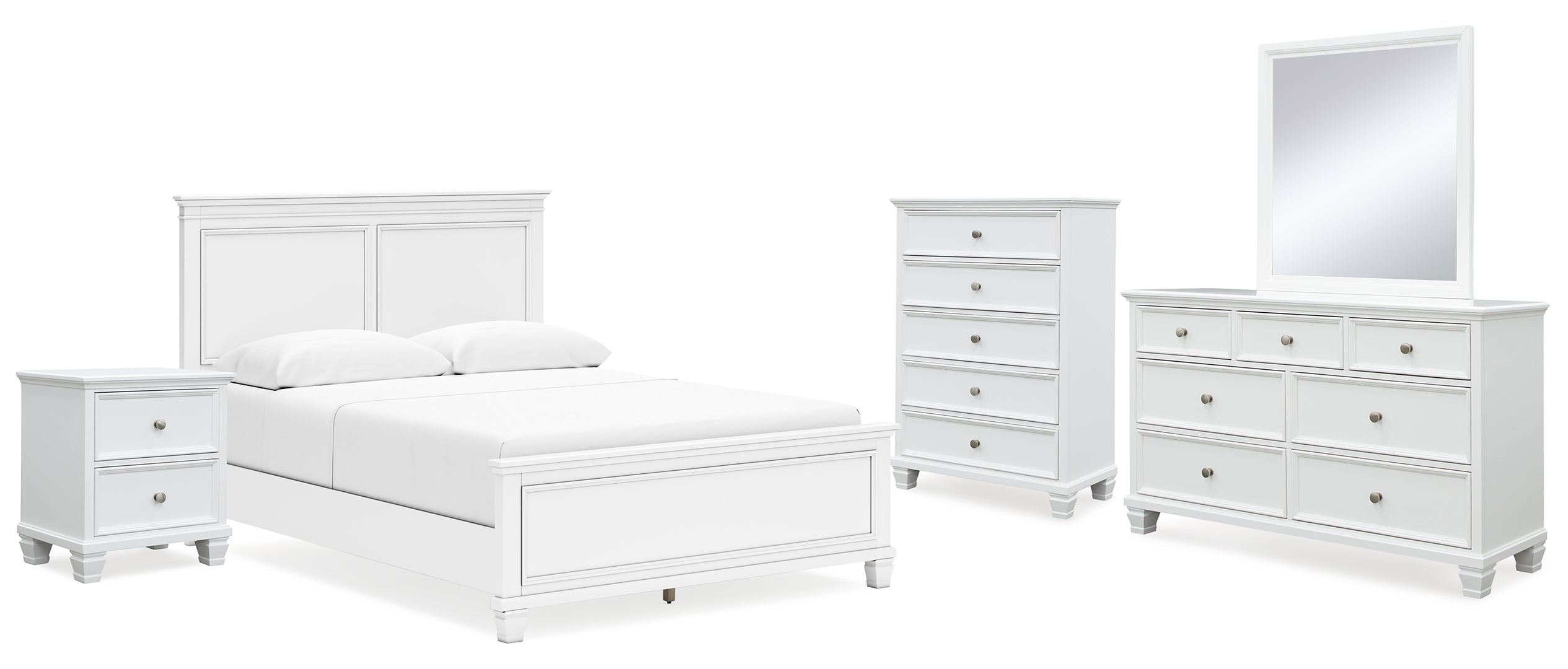 Fortman Queen Panel Bed with Mirrored Dresser, Chest and Nightstand