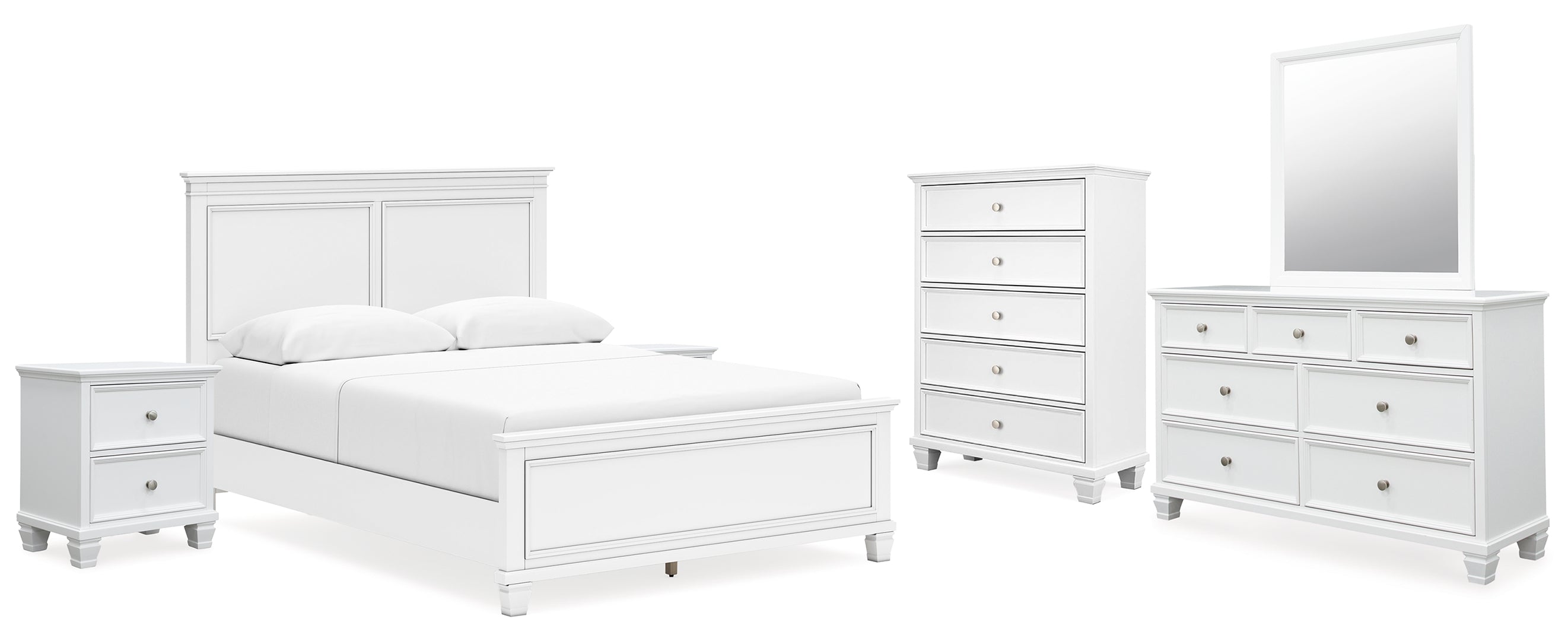 Fortman Queen Panel Bed with Mirrored Dresser, Chest and 2 Nightstands