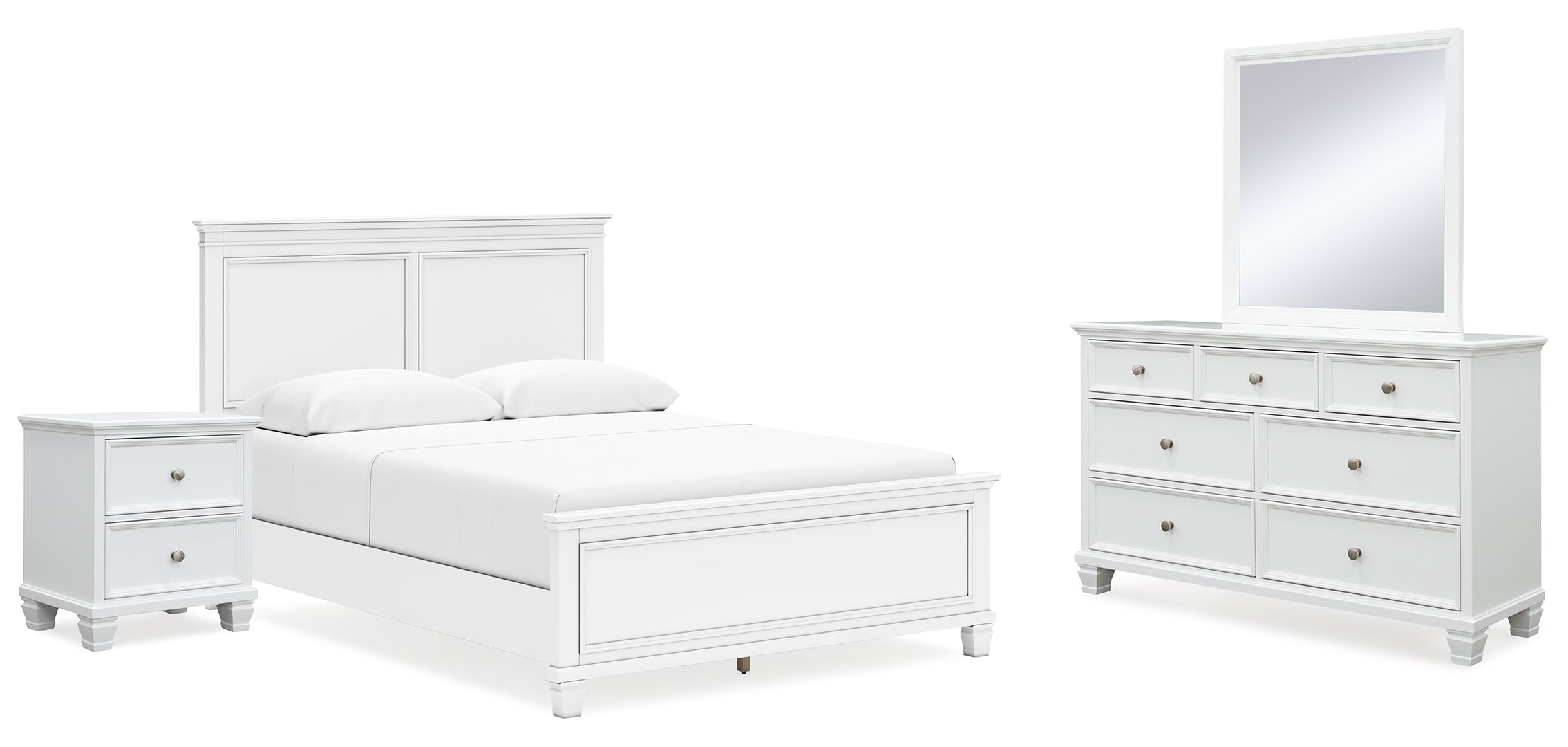 Fortman Queen Panel Bed with Mirrored Dresser and Nightstand