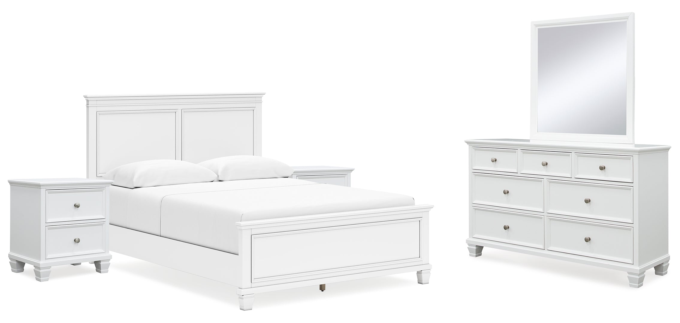 Fortman Queen Panel Bed with Mirrored Dresser and 2 Nightstands