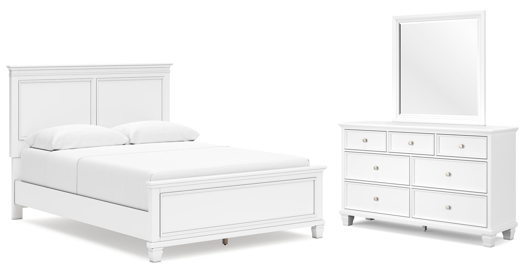 Fortman Queen Panel Bed with Mirrored Dresser