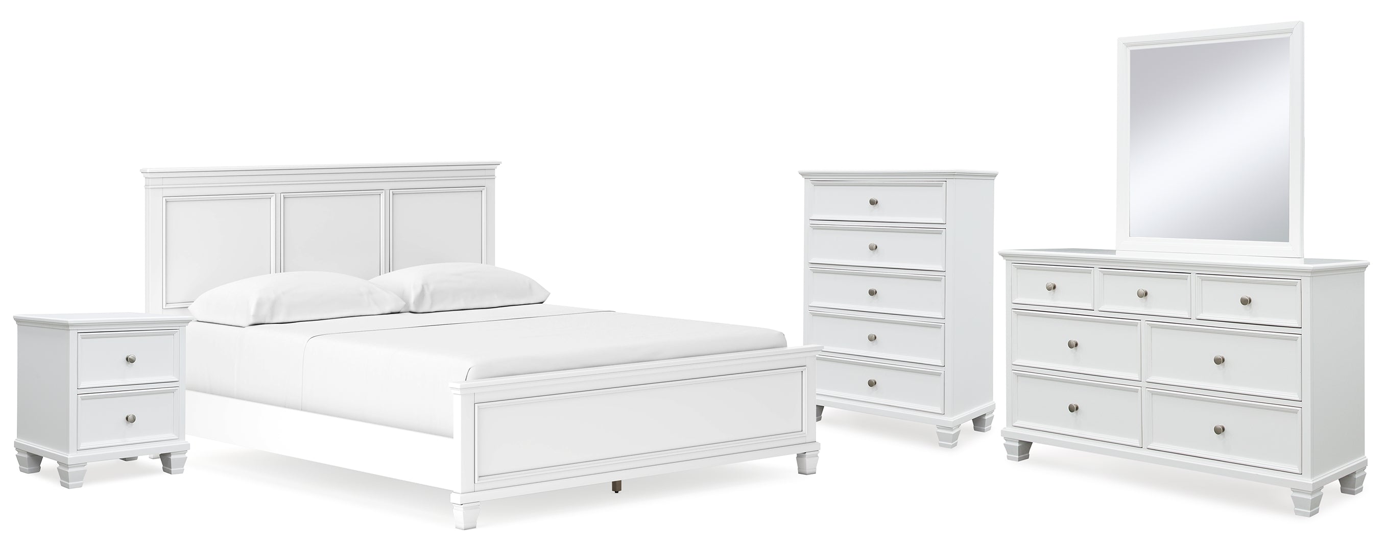 Fortman California King Panel Bed with Mirrored Dresser, Chest and Nightstand