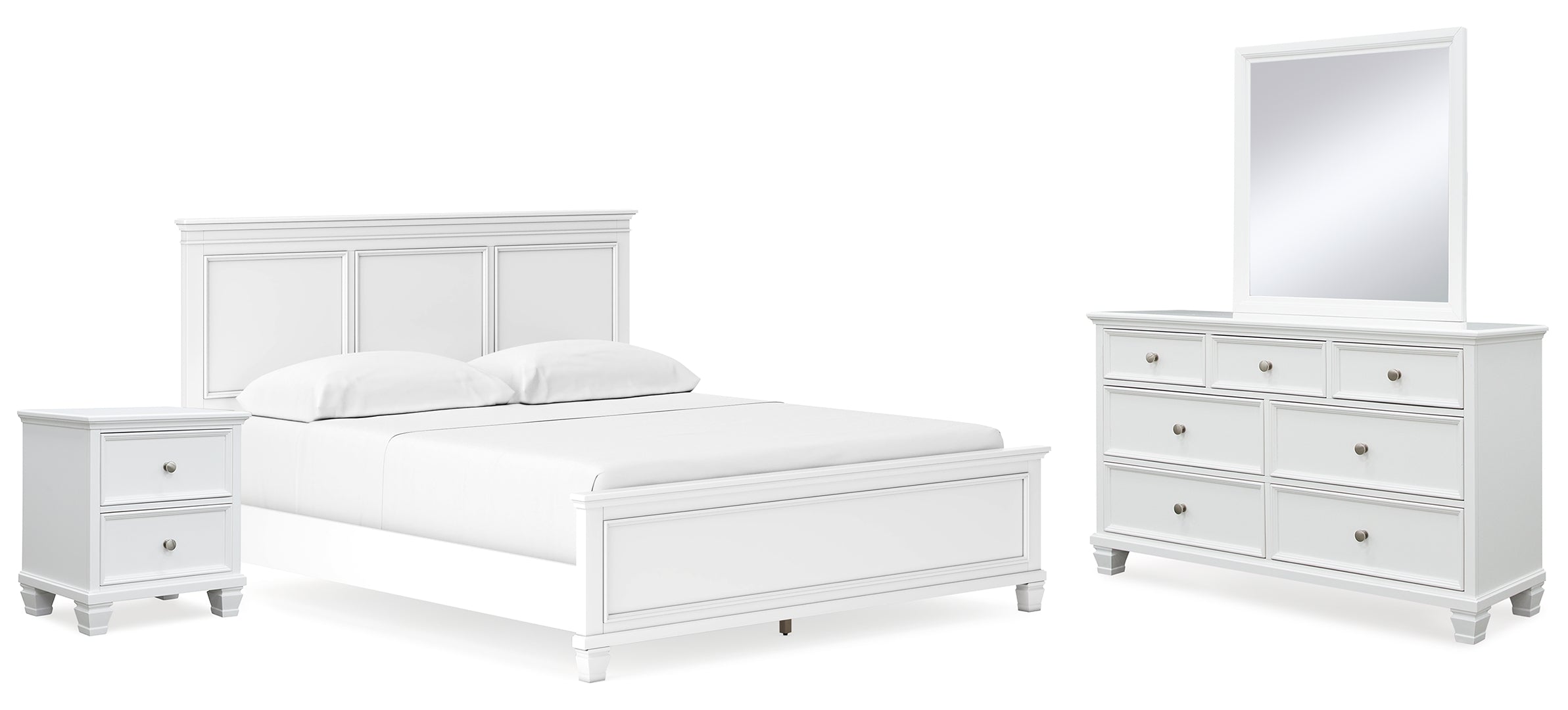 Fortman California King Panel Bed with Mirrored Dresser and Nightstand