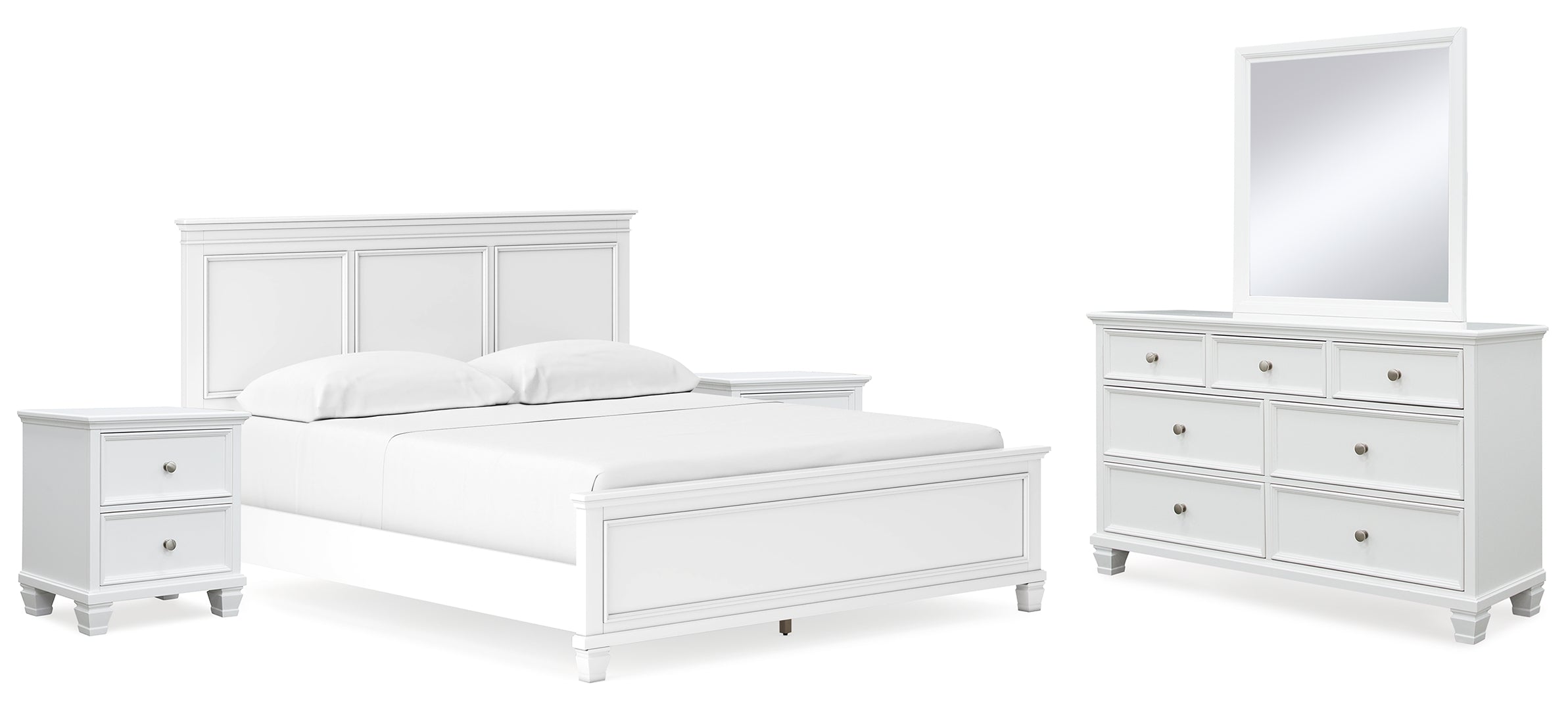 Fortman California King Panel Bed with Mirrored Dresser and 2 Nightstands