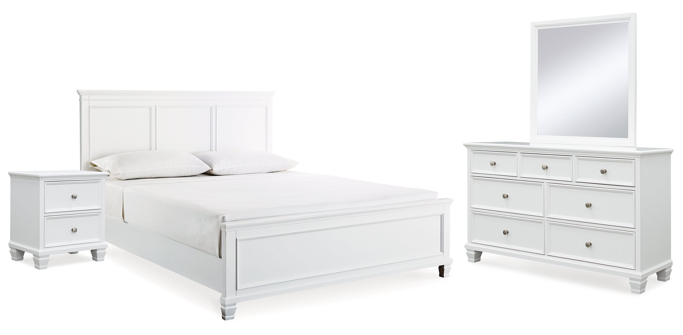 Fortman King Panel Bed with Mirrored Dresser and Nightstand