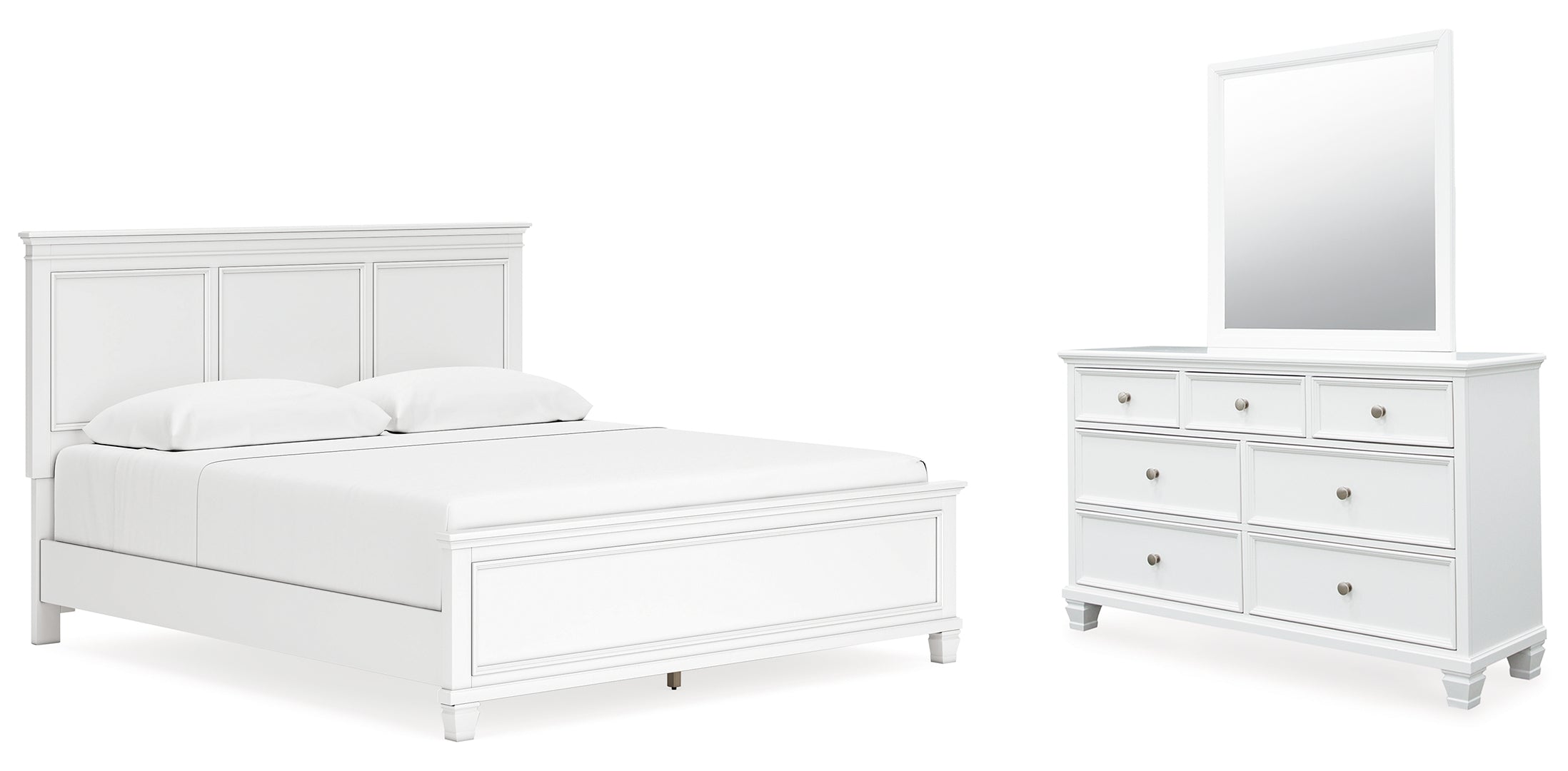 Fortman King Panel Bed with Mirrored Dresser