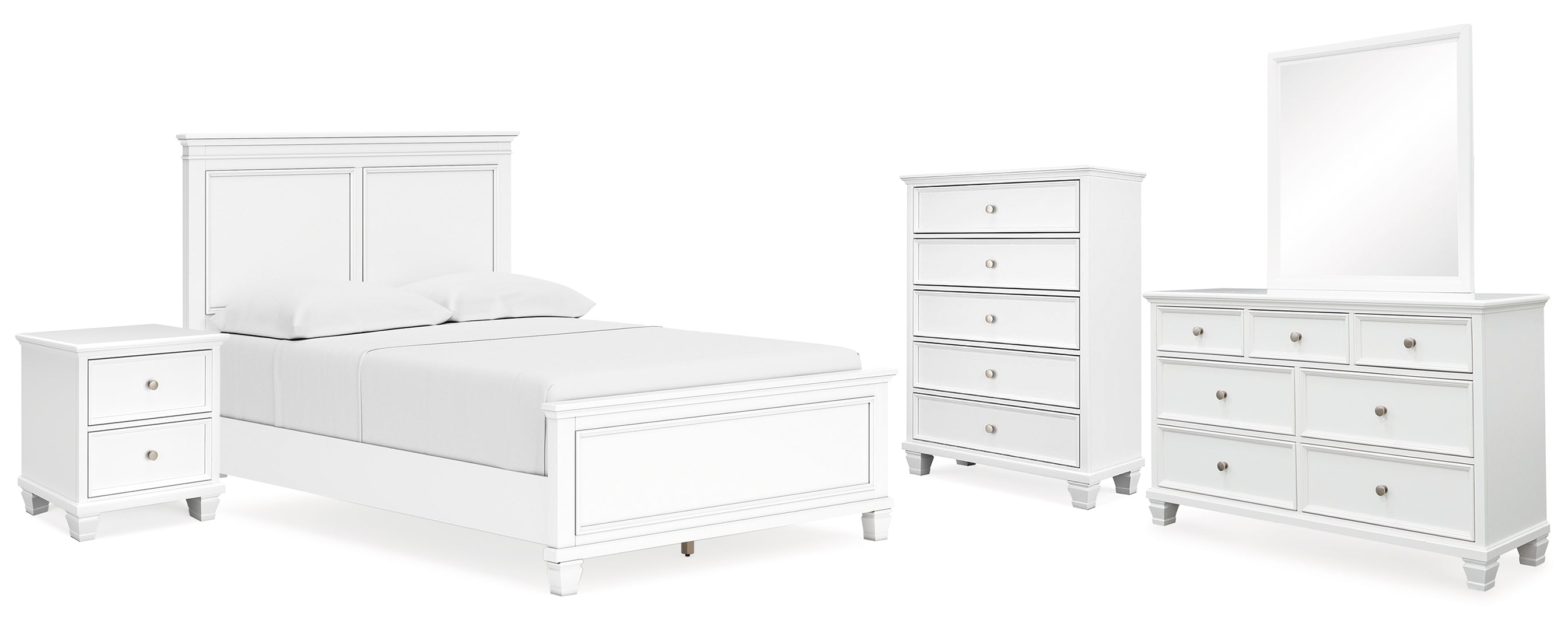 Fortman Full Panel Bed with Mirrored Dresser, Chest and Nightstand