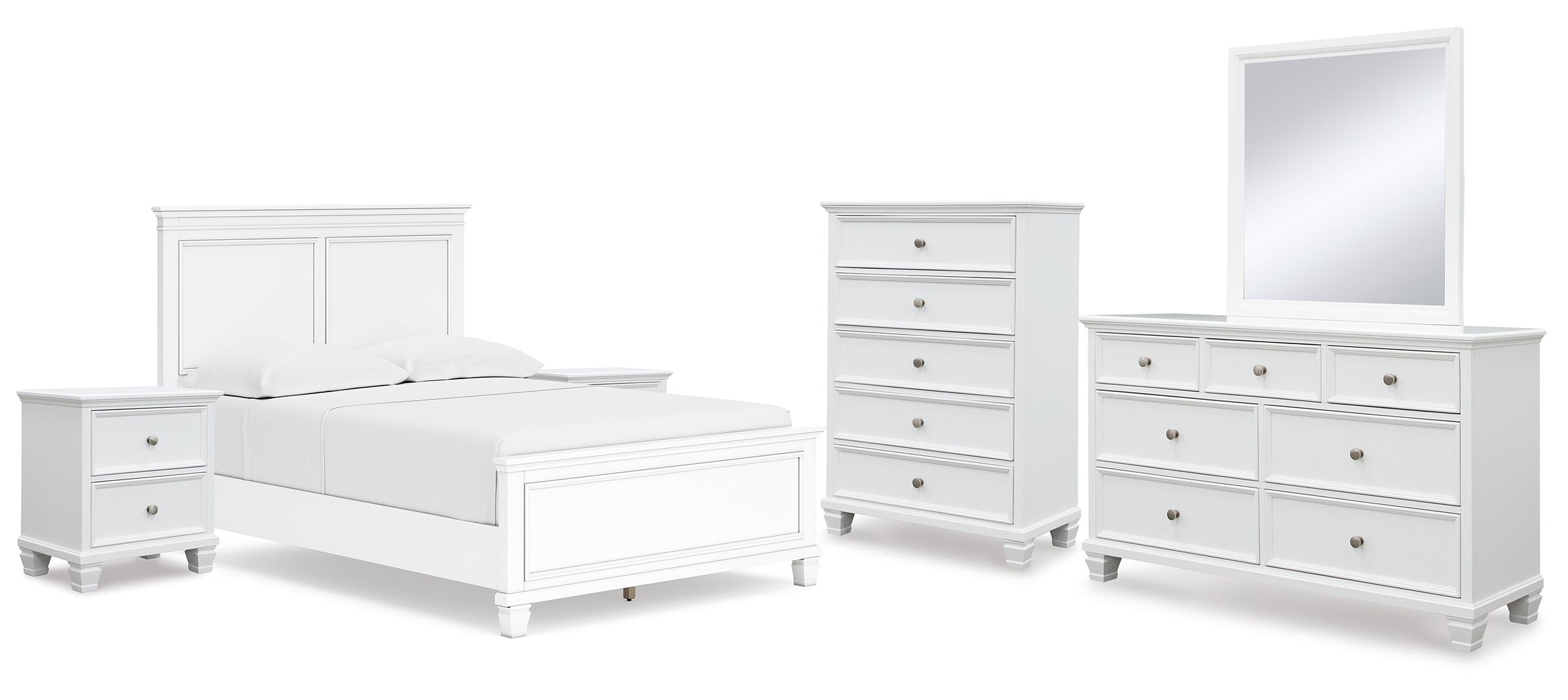 Fortman Full Panel Bed with Mirrored Dresser, Chest and 2 Nightstands