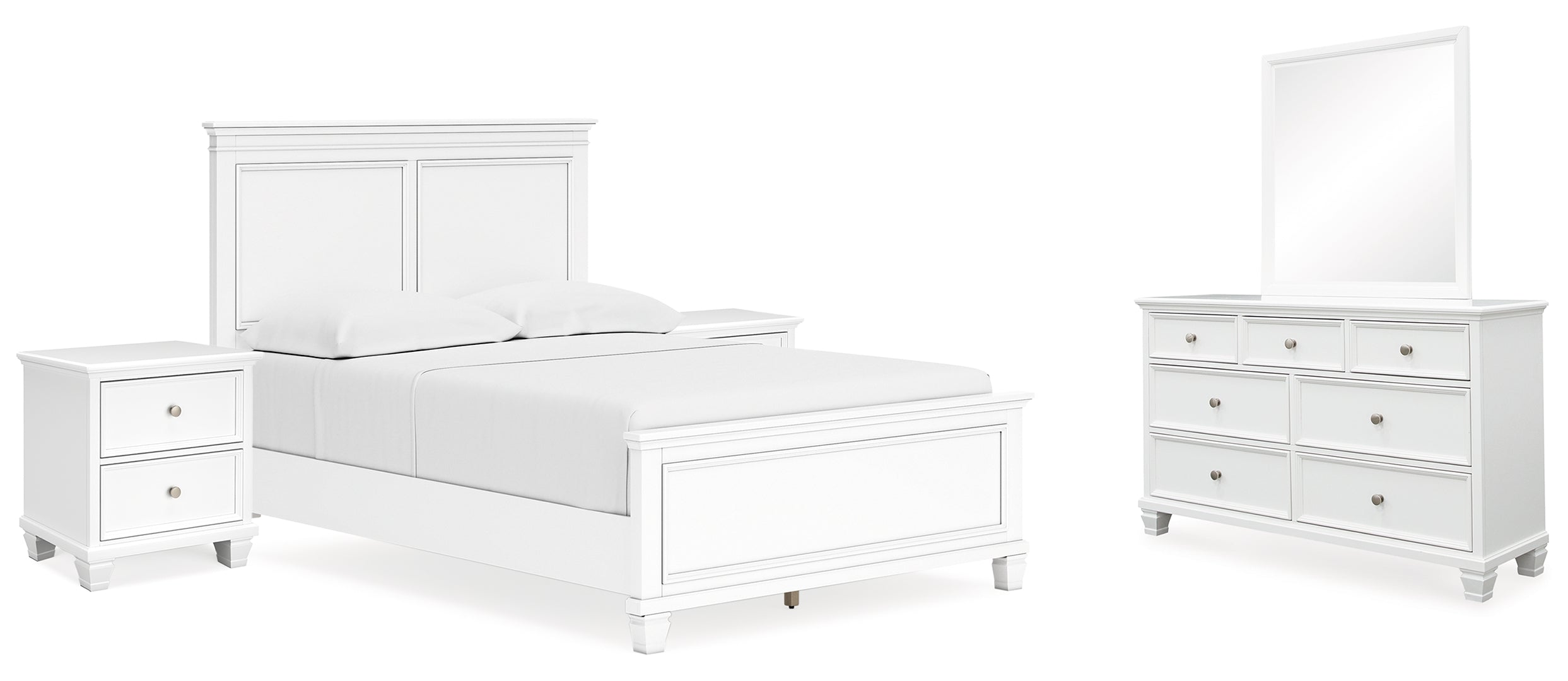 Fortman Full Panel Bed with Mirrored Dresser and 2 Nightstands