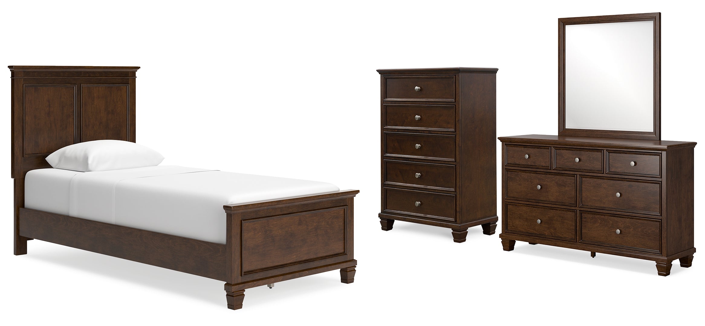 Danabrin Twin Panel Bed with Mirrored Dresser and Chest