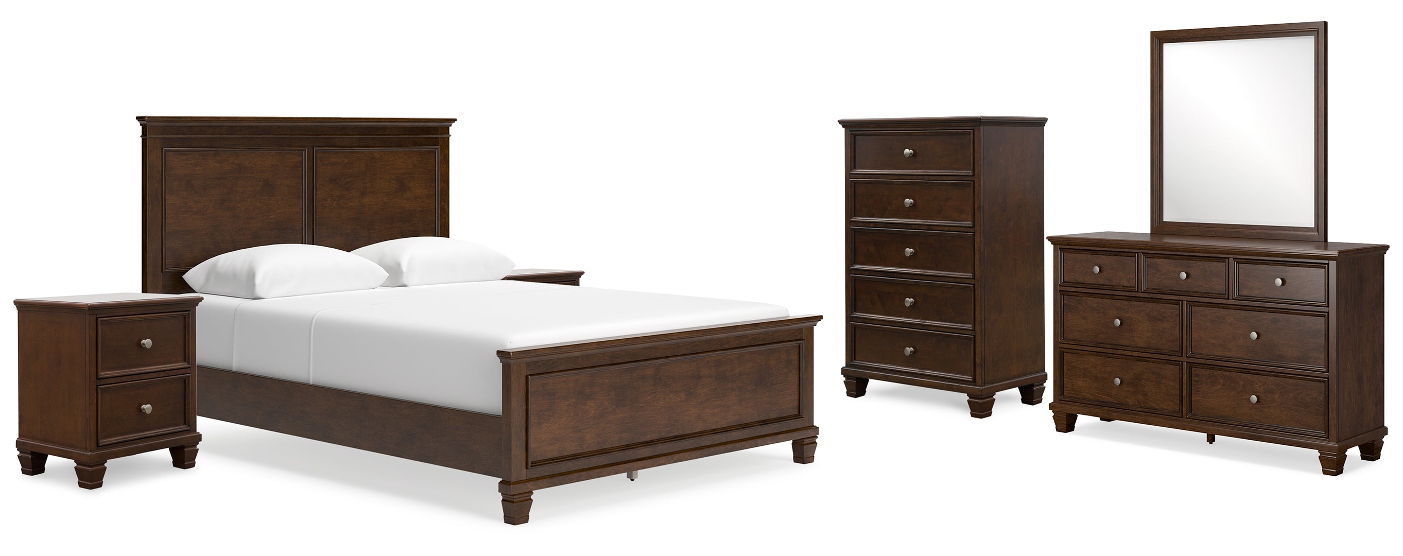 Danabrin Queen Panel Bed with Mirrored Dresser, Chest and 2 Nightstands