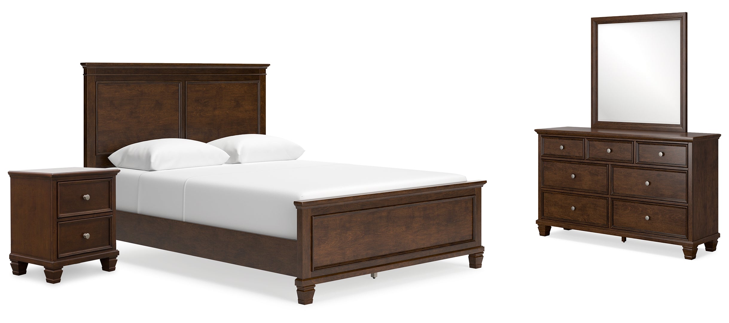 Danabrin Queen Panel Bed with Mirrored Dresser and Nightstand