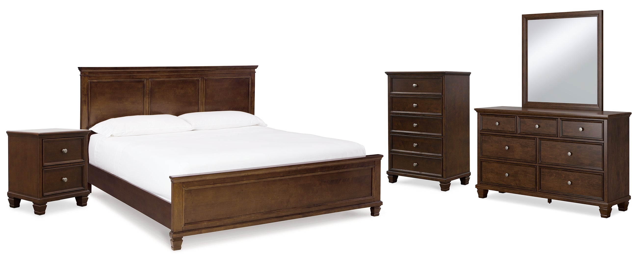 Danabrin King Panel Bed with Mirrored Dresser, Chest and Nightstand