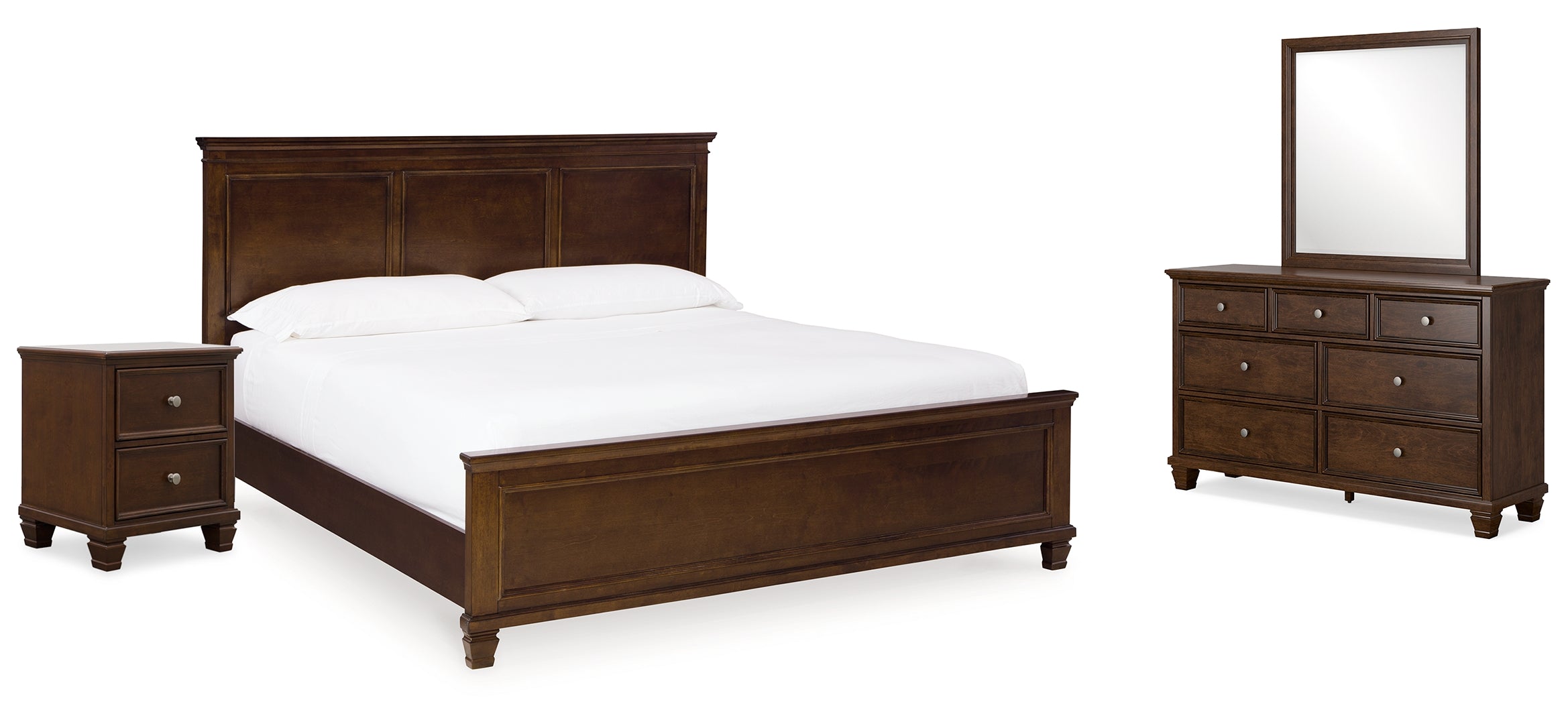 Danabrin King Panel Bed with Mirrored Dresser and Nightstand