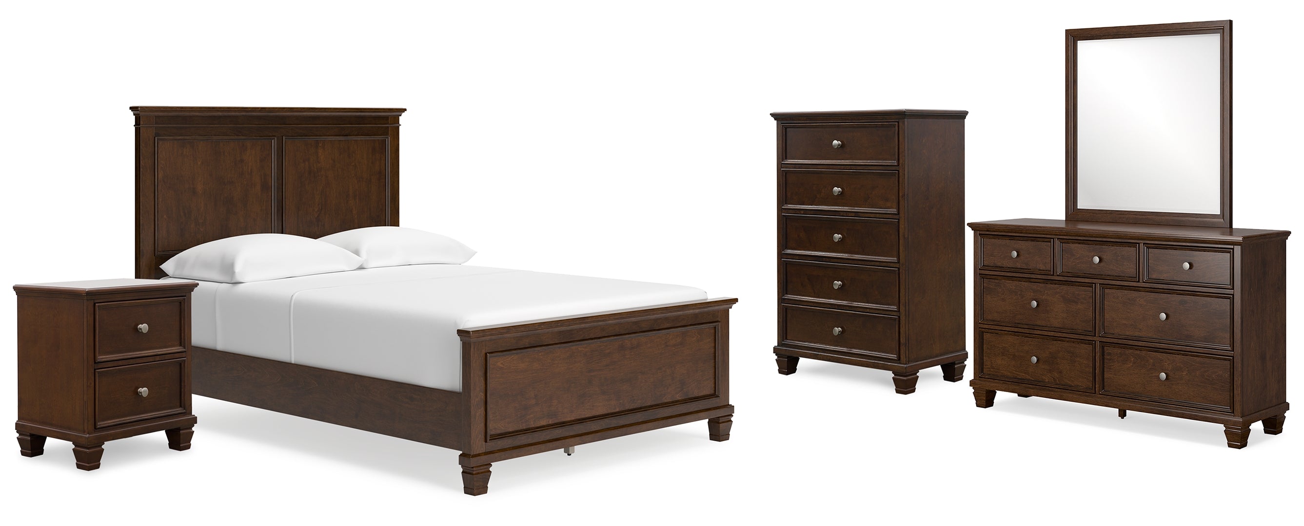 Danabrin Full Panel Bed with Mirrored Dresser, Chest and Nightstand