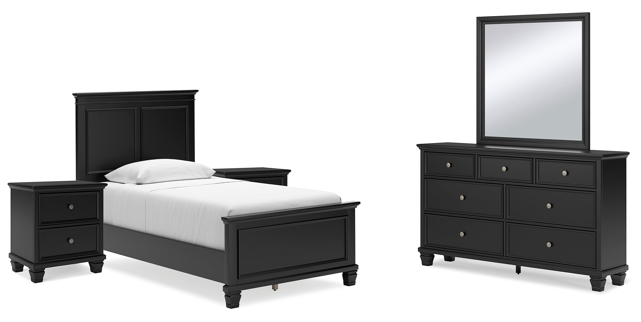 Lanolee Twin Panel Bed with Mirrored Dresser and 2 Nightstands