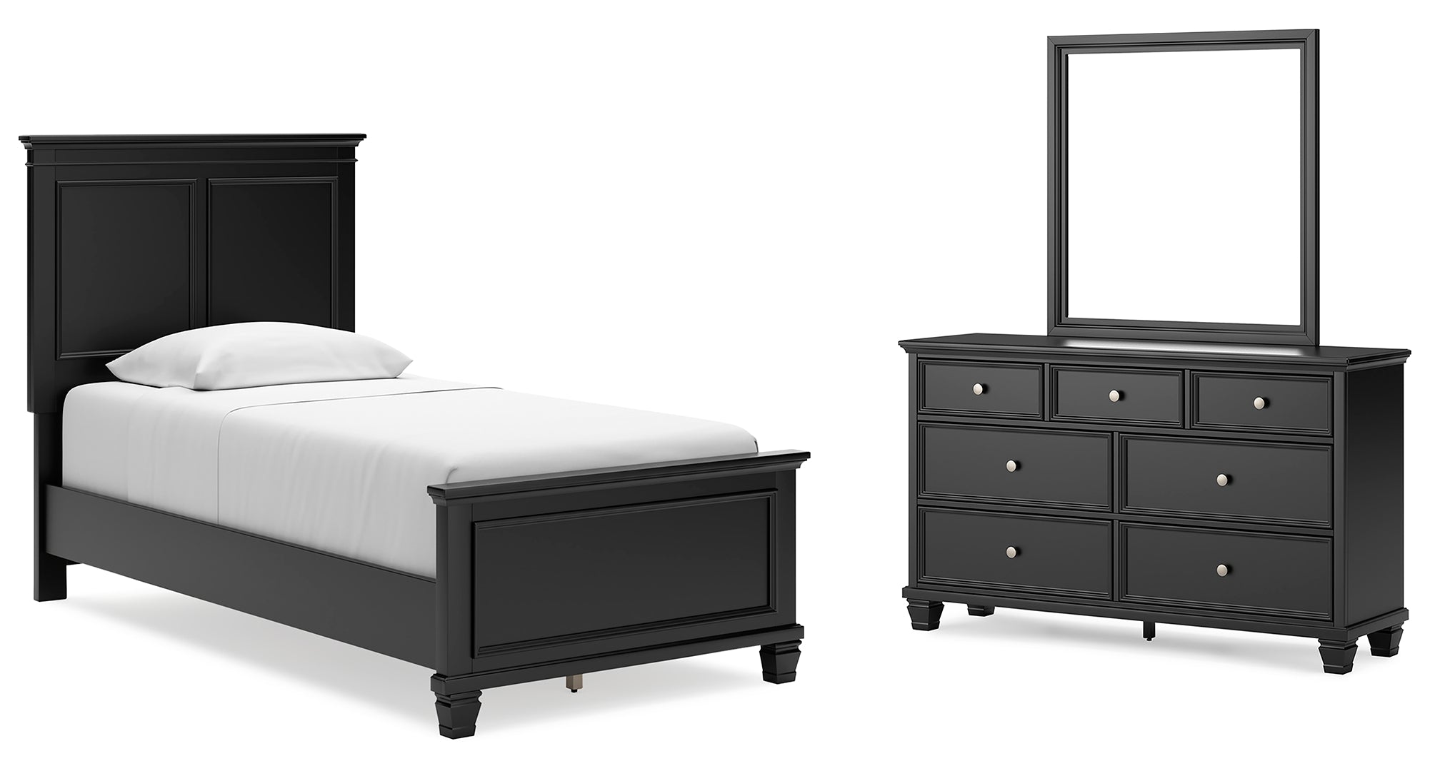 Lanolee Twin Panel Bed with Mirrored Dresser