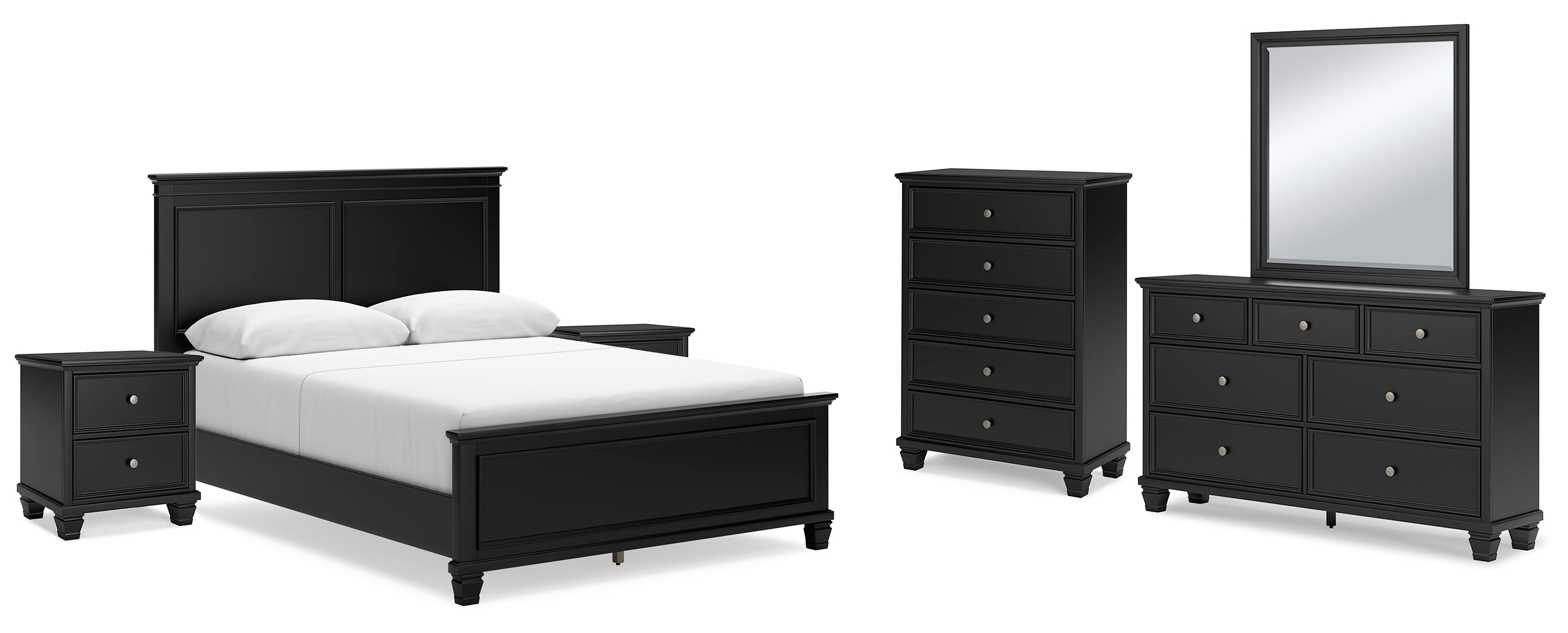 Lanolee Queen Panel Bed with Mirrored Dresser, Chest and 2 Nightstands