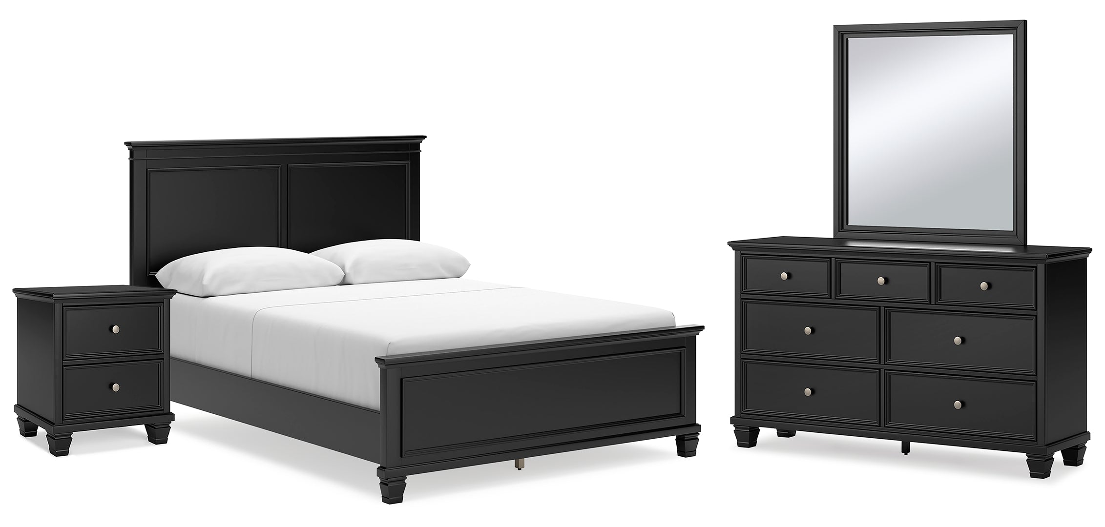 Lanolee Queen Panel Bed with Mirrored Dresser and Nightstand