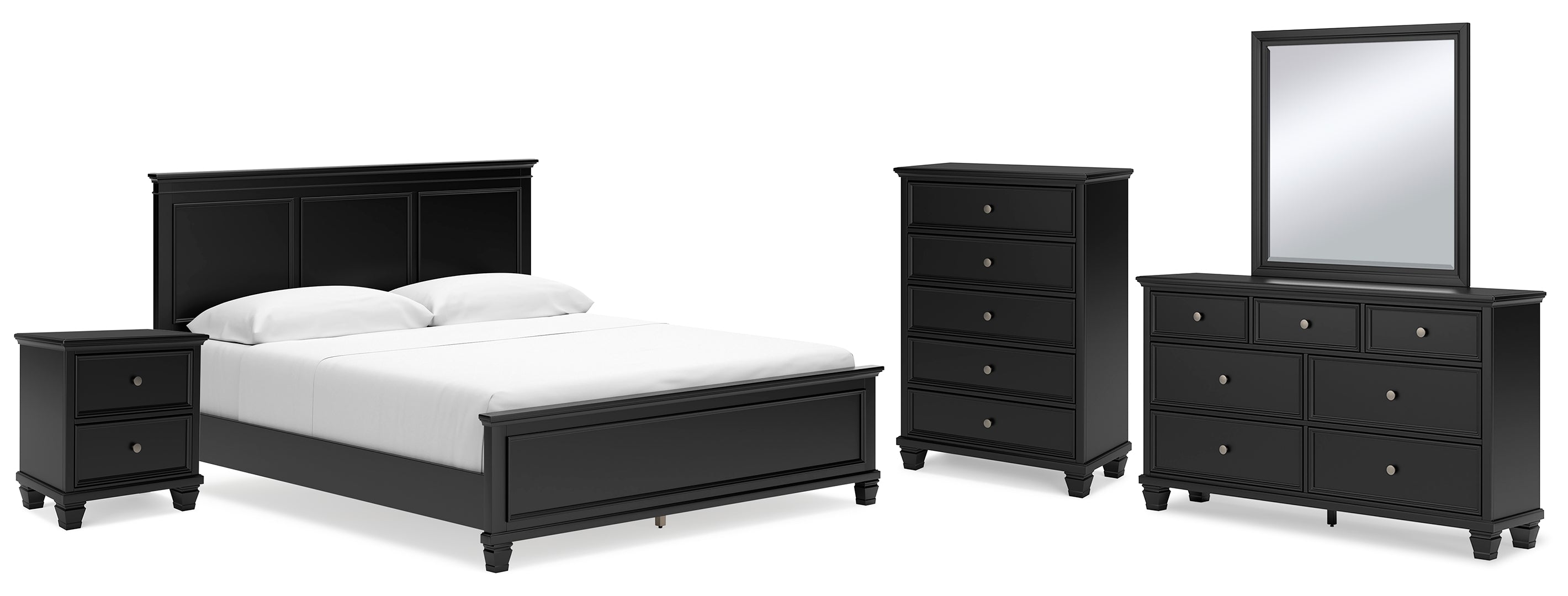 Lanolee California King Panel Bed with Mirrored Dresser, Chest and Nightstand