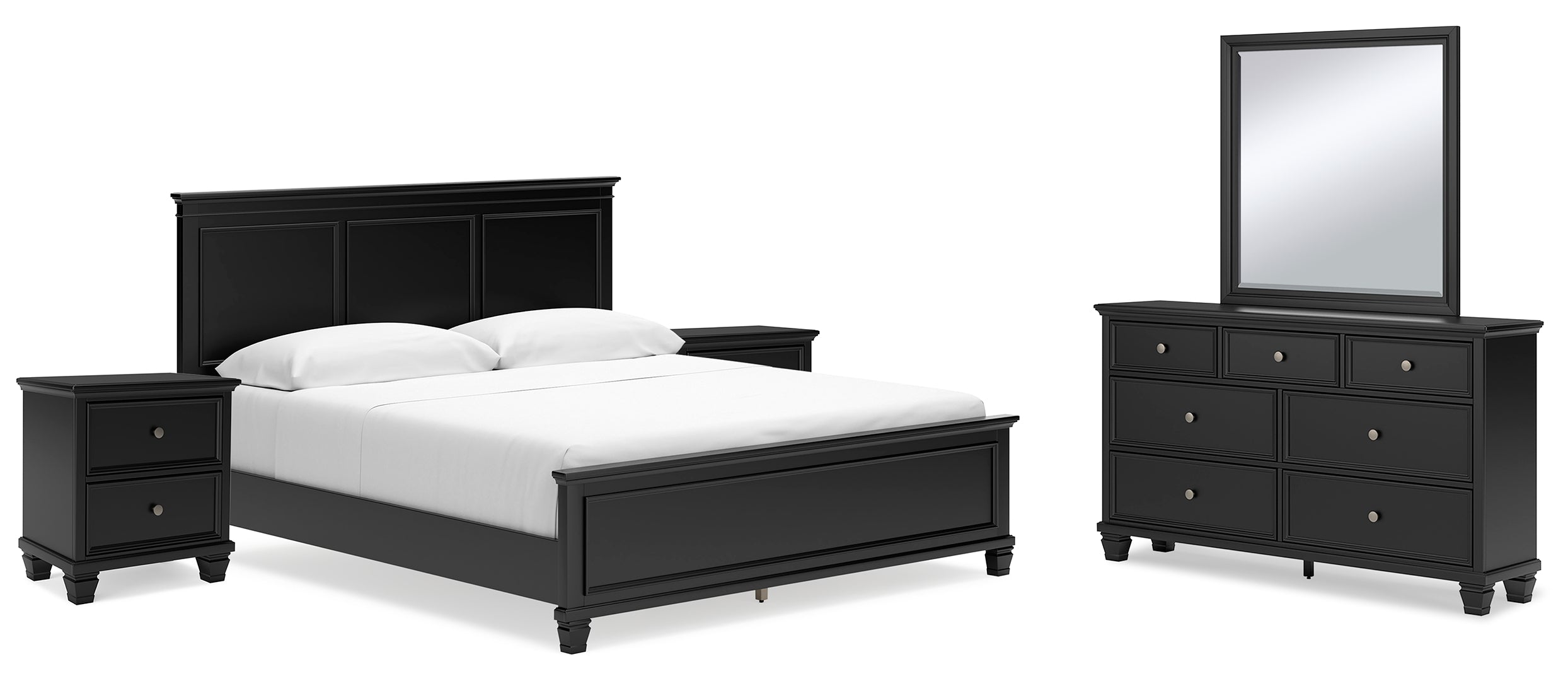 Lanolee California King Panel Bed with Mirrored Dresser and 2 Nightstands