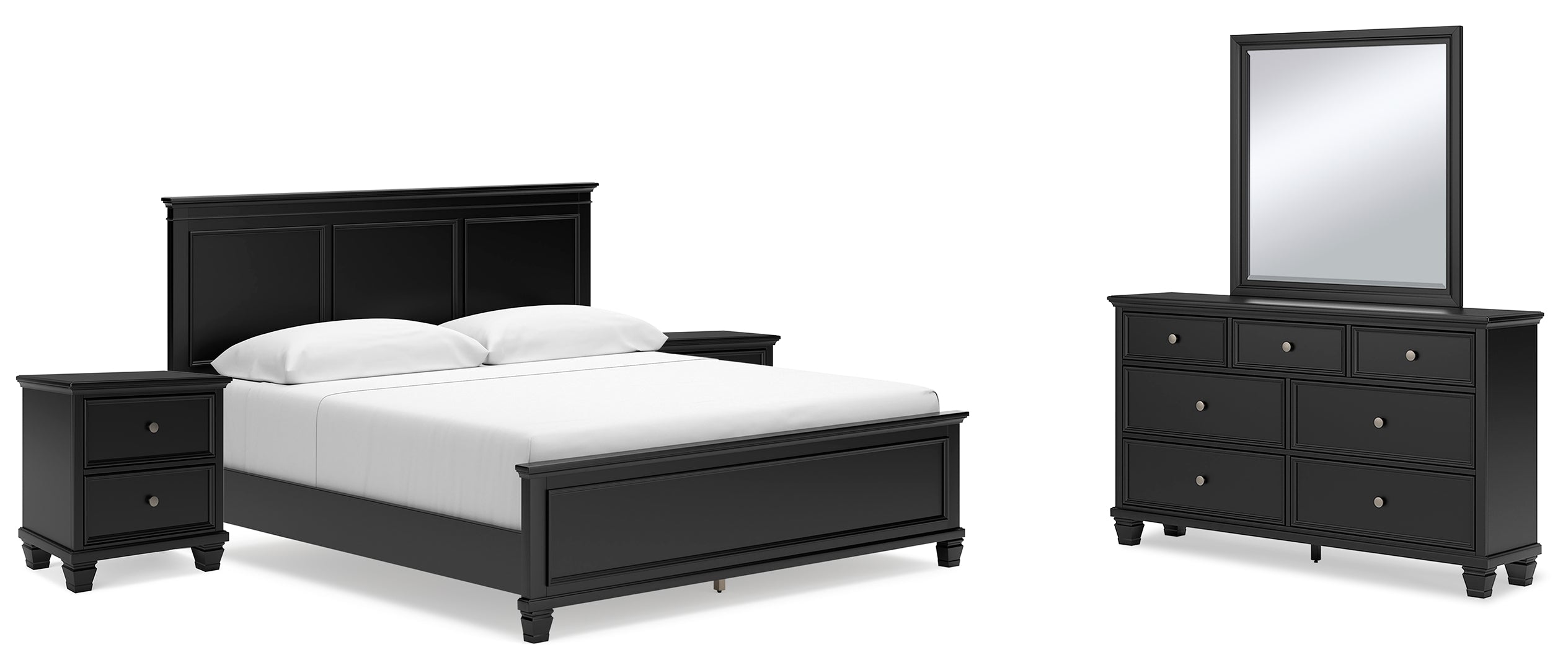 Lanolee King Panel Bed with Mirrored Dresser and 2 Nightstands